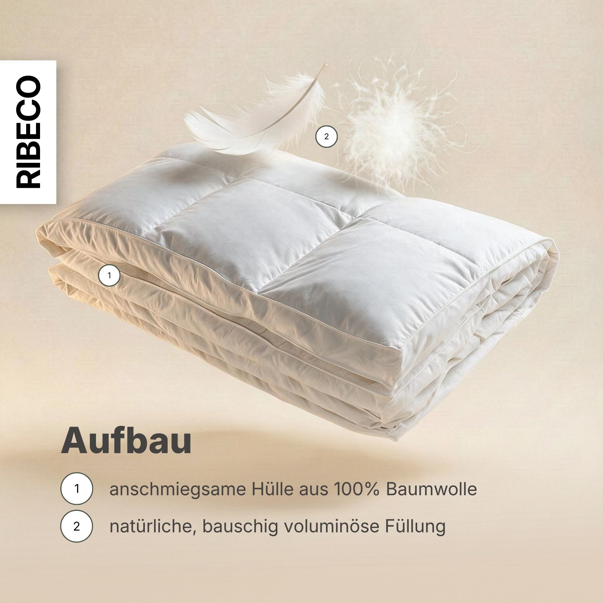 RIBECO Federbettdecke »Bettdecke in 135x200 und 155x220cm Topseller,« extrawarm Füllung 50% Daunen & 50% Federn 1 Stk. tlg. Daunen und Federn, Made in Germany, mit gratis 80x80 cm Kissen