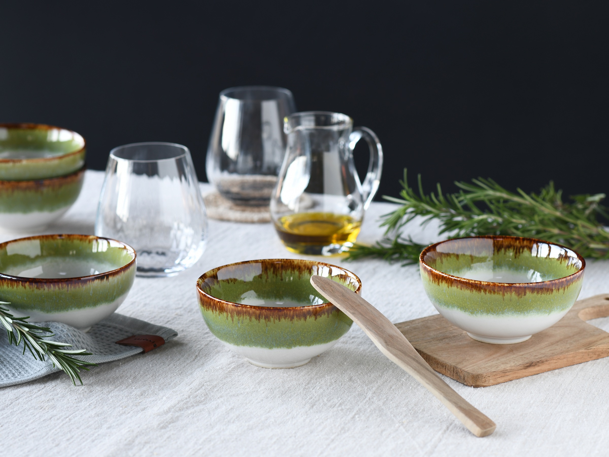 CreaTable Dipschale »Cascade, Schale 6-tlg«, 6 tlg., aus Steinzeug, Rekativglasur, Healthy Food