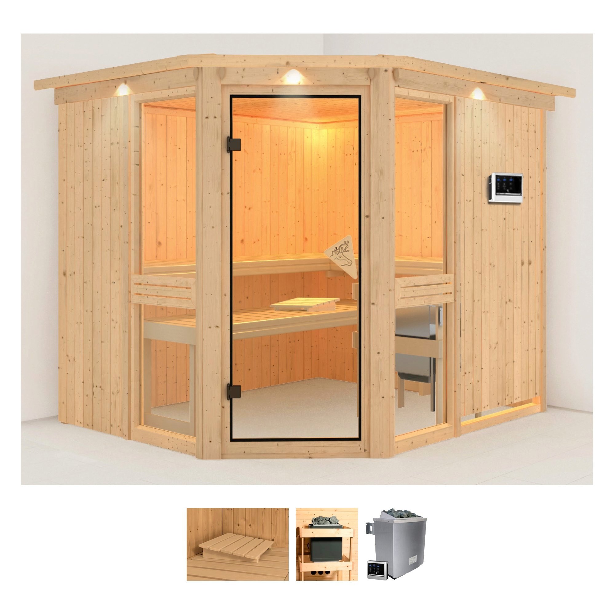 Sauna »Aline 3«, 9-kW-Ofen mit externer Steuerung