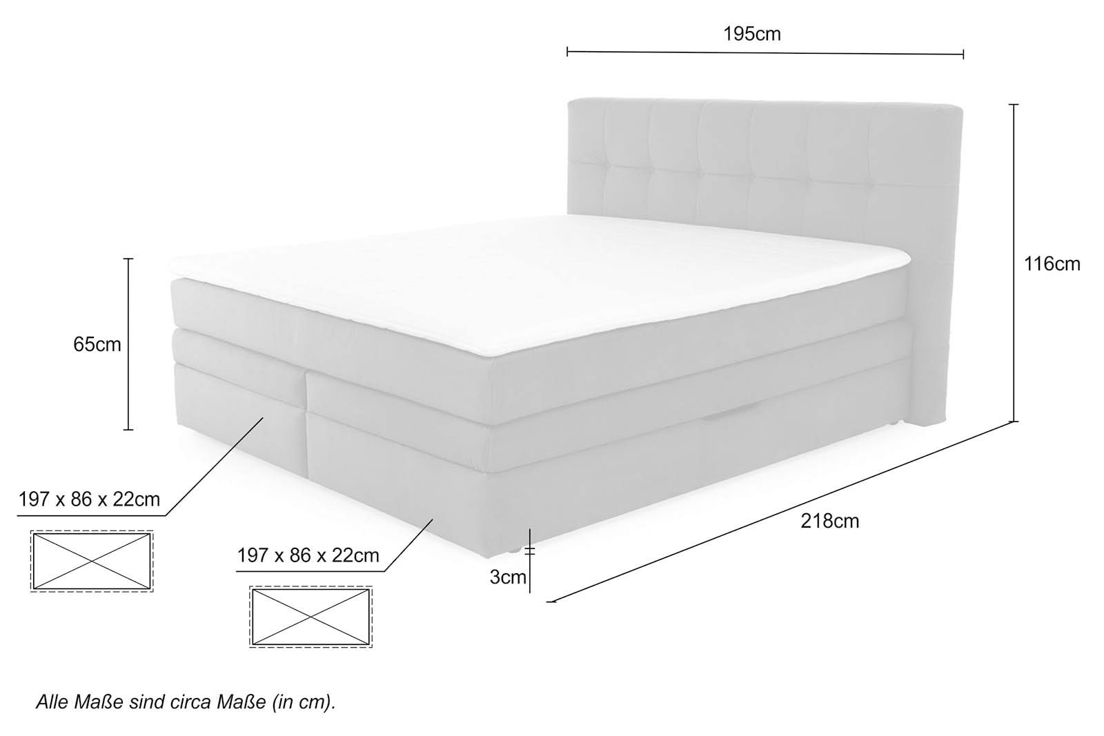 Jockenhöfer Gruppe Boxspringbett »AMY mit Bettkasten, inkl. Bonnell- oder Taschenfederkernmatratze H3-H4« mit 6 cm Kaltschaum-Topper, Cord-Bezug, 180x200 und 200x200 cm