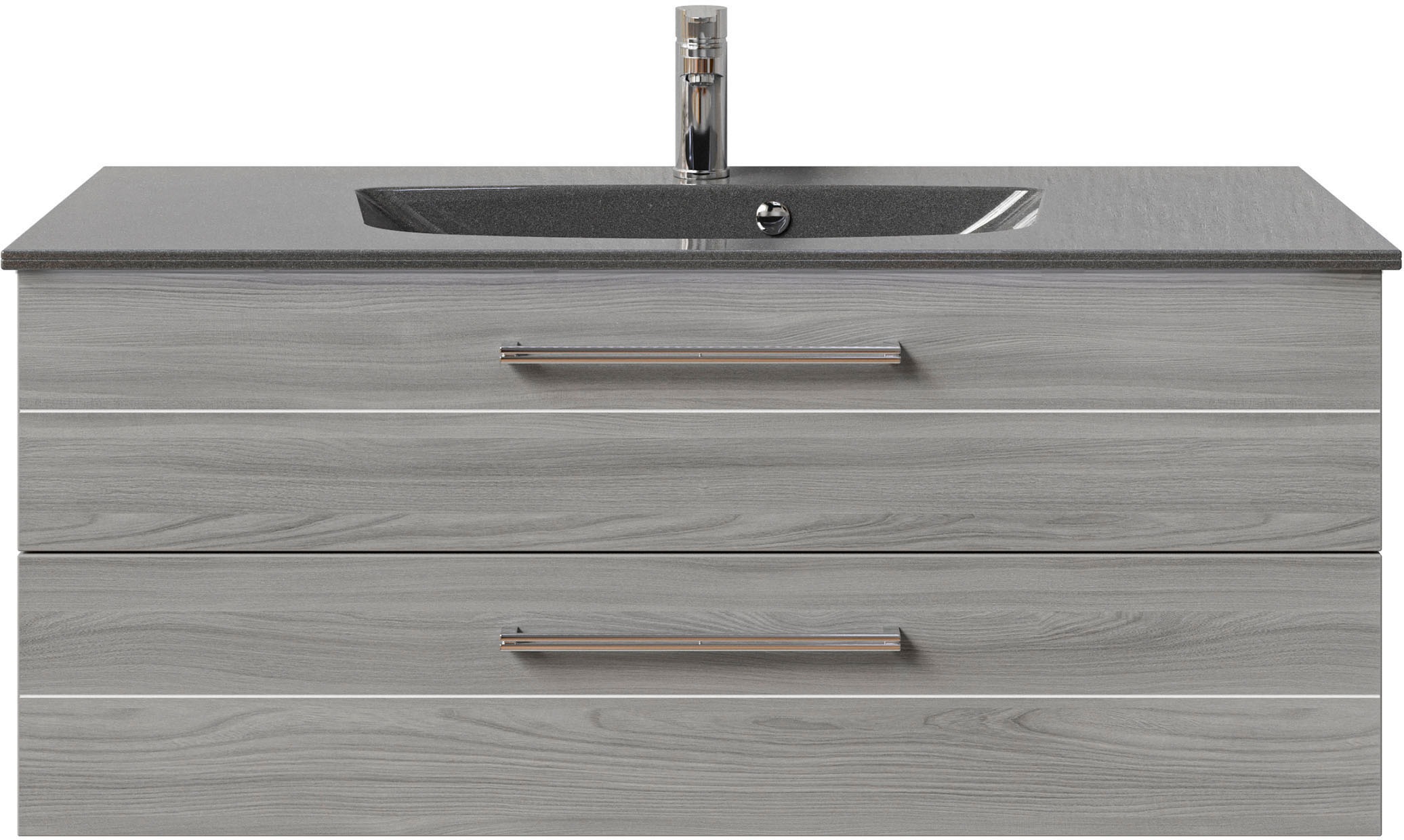Saphir Badmöbel-Set »Serie 6025 2-teilig Mineralmarmor-Waschtisch mit LED-Spiegelschrank«, (2 St.), Waschplatz 117cm breit, 2 Schubladen, 3 Spiegel-Türen, inkl Türdämpfer