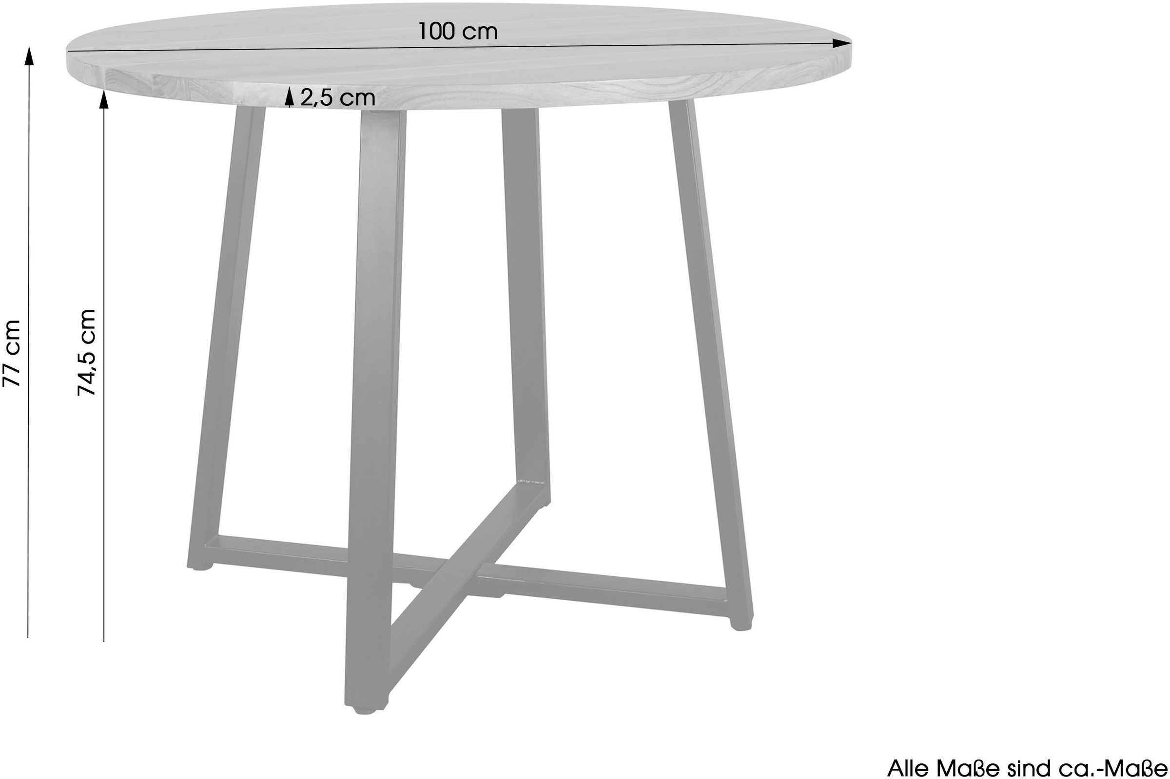 byLIVING Esstisch »Arrow«, (1 St.), mit 2,5cm starker, runder Massivholz Tischplatte, D 100, H 77 cm