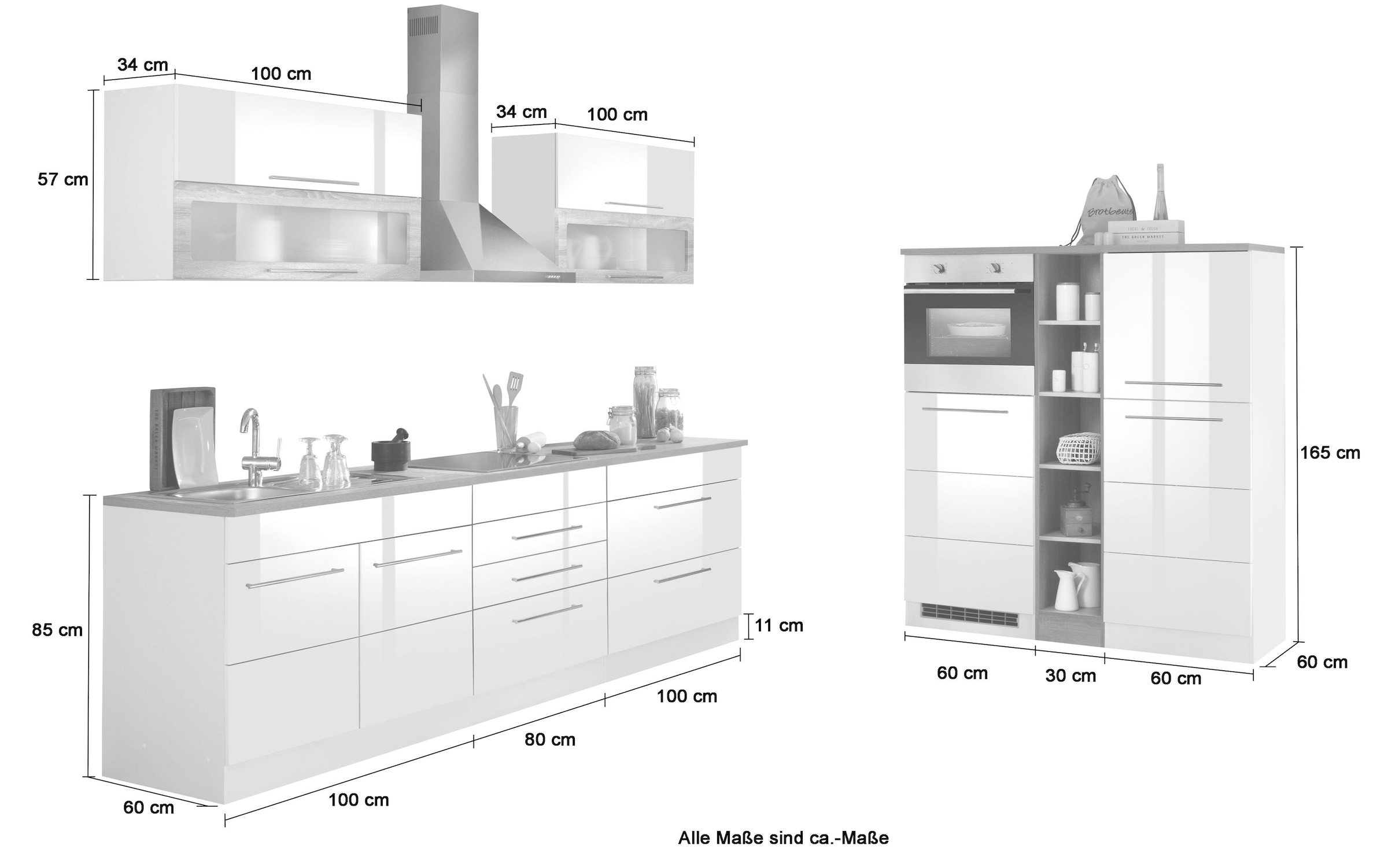 Kochstation Küchenzeile »KS-Wien«, Breite 430 cm, wahlweise mit E-Geräten und Induktion