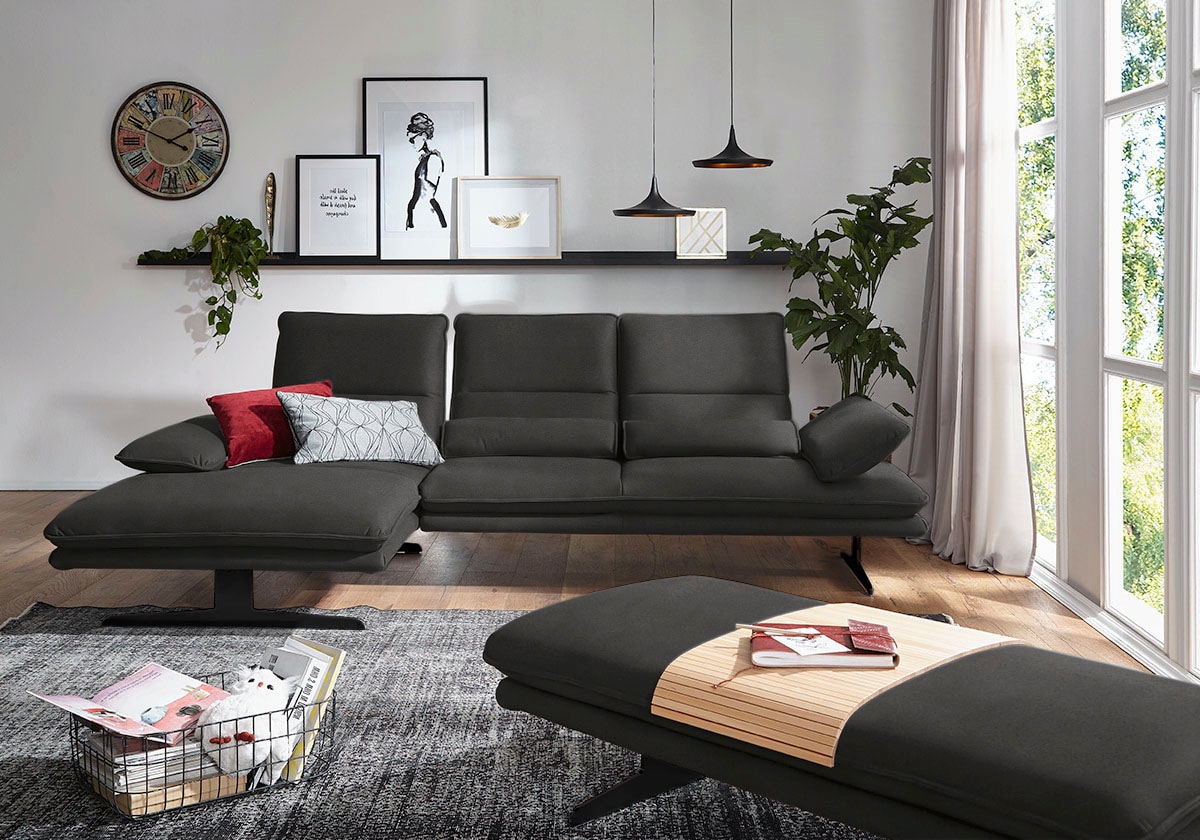 W.SCHILLIG Ecksofa »broadway, Designsofa mit tollem Sitzkomfort«, Sitztiefenverstellung, Kopfteil- & Seitenteilverstellung, Breite 291cm