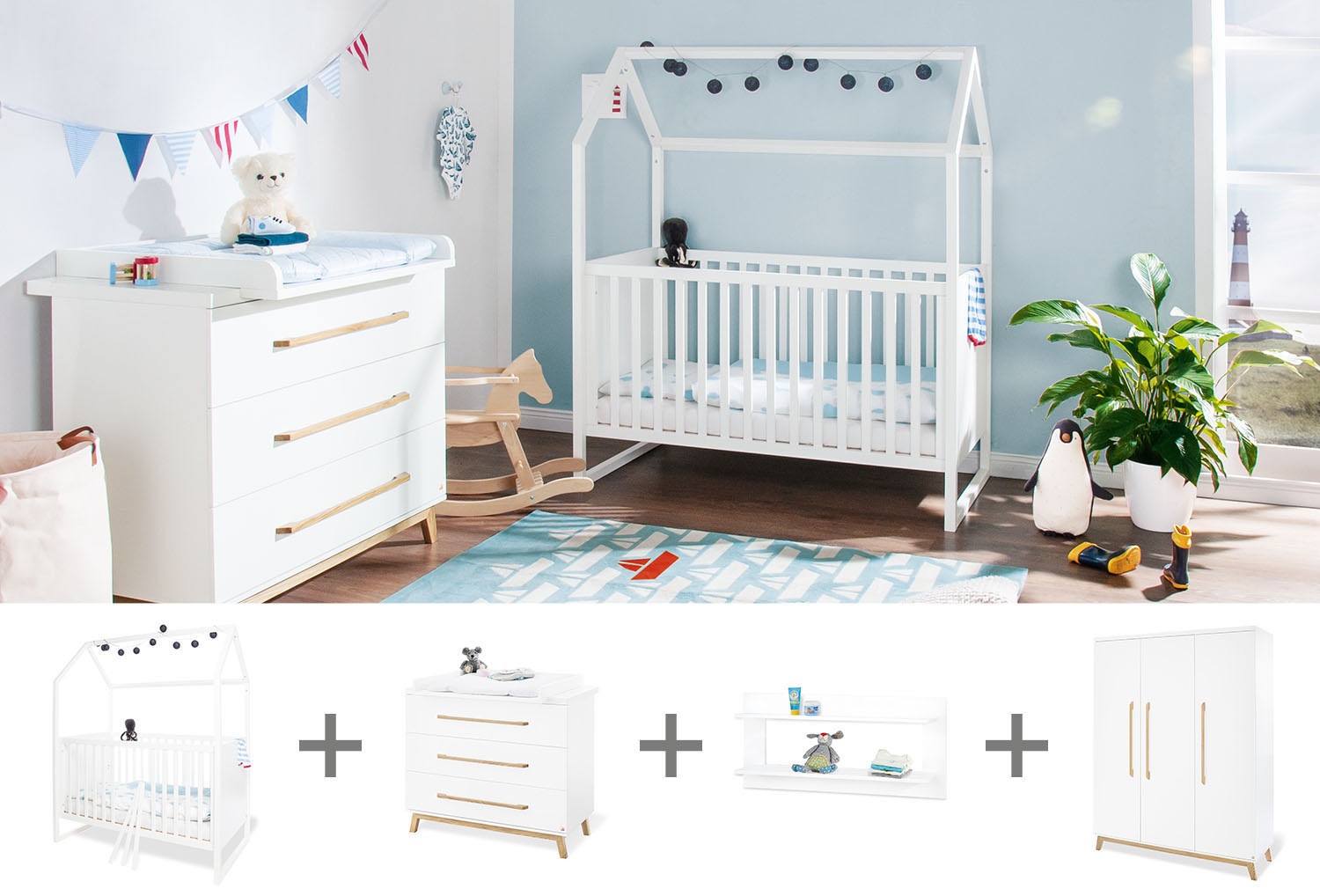 Pinolino® Babyzimmer-Komplettset »Hilda & Riva«, (Set, 4 St., Hausbett, Wickelkommode,... kaufen