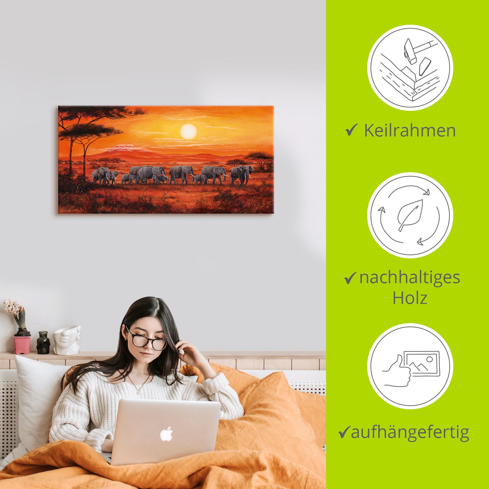 Artland Leinwandbild »Elefantenherde« Wildtiere 1 Stk. tlg. auf Holzrahmen gespannt
