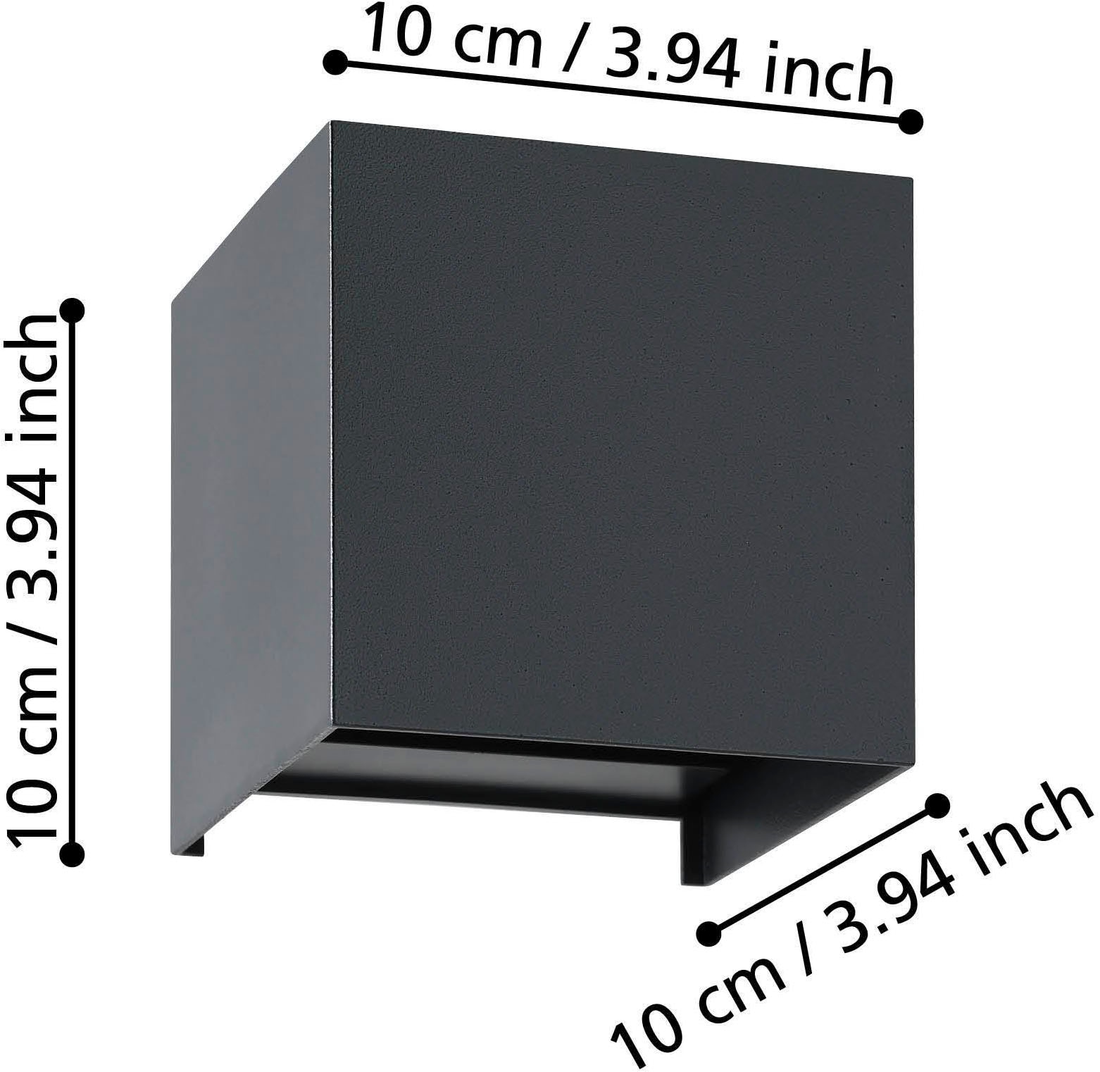 EGLO Wandleuchte »Valmontone Wandlampe,innen, Würfel, indirekte Up und Down Beleuchtung« LED-Modul 1 Stk. Warmweiß Wand-/Deckenleuchte - L10 x H10 x AL10 cm - schwarz - 2X1,5W inkl.