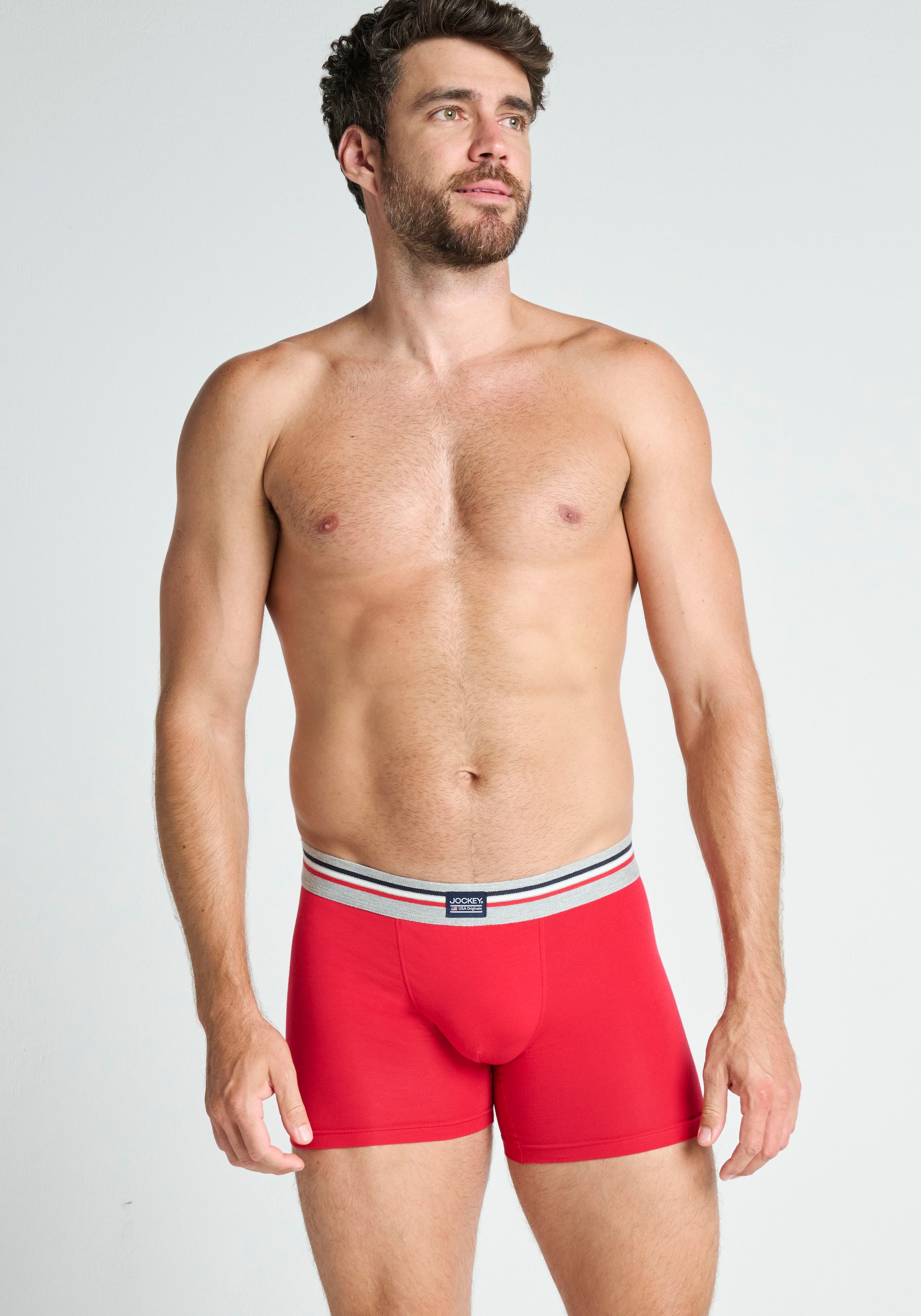 Jockey Trunk »Cotton Stretch Boxer Trunk«, (3er Pack), Mittlere Bundhöhe, längeres Bein, Logobund