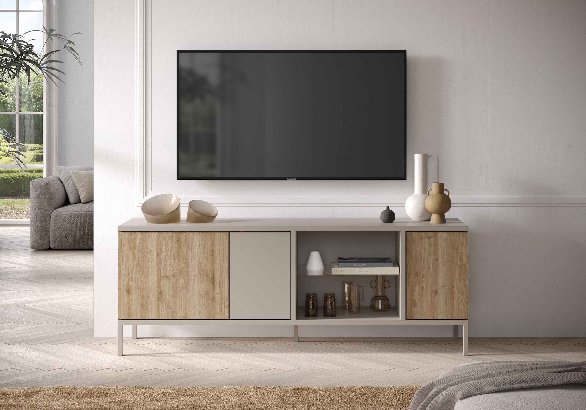 INOSIGN Lowboard »Gent Breite 160 cm, TV-Board mit 3 Türen u. 2 offenen Fächern«, TV-Möbel, TV-Kommode, TV-Schrank, Push-to-open Funktion