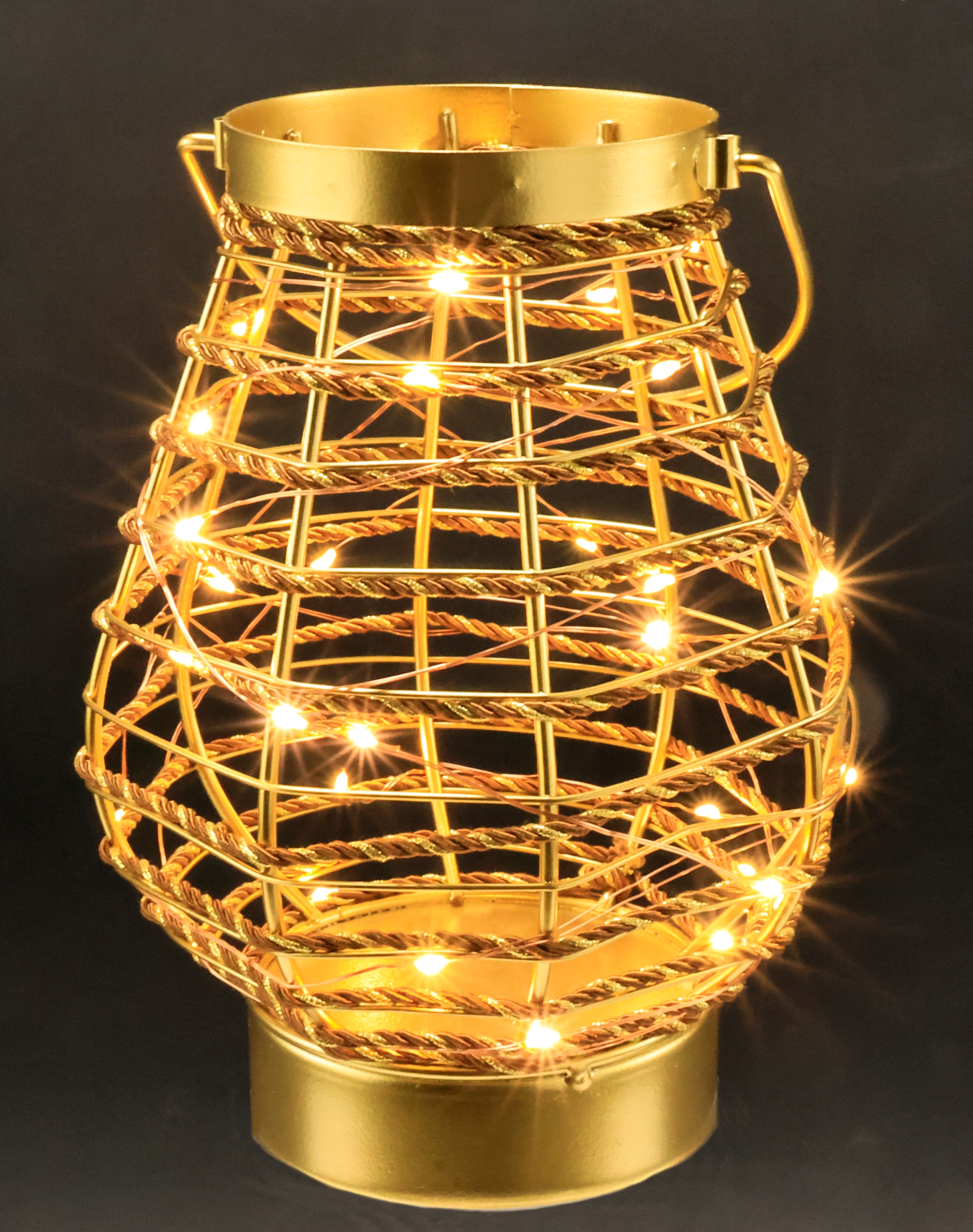 I.GE.A. Windlicht »LED-Laterne aus Metall Kordel«, Windlicht Kerzenlaterne Gold Tischdeko Lichterkette