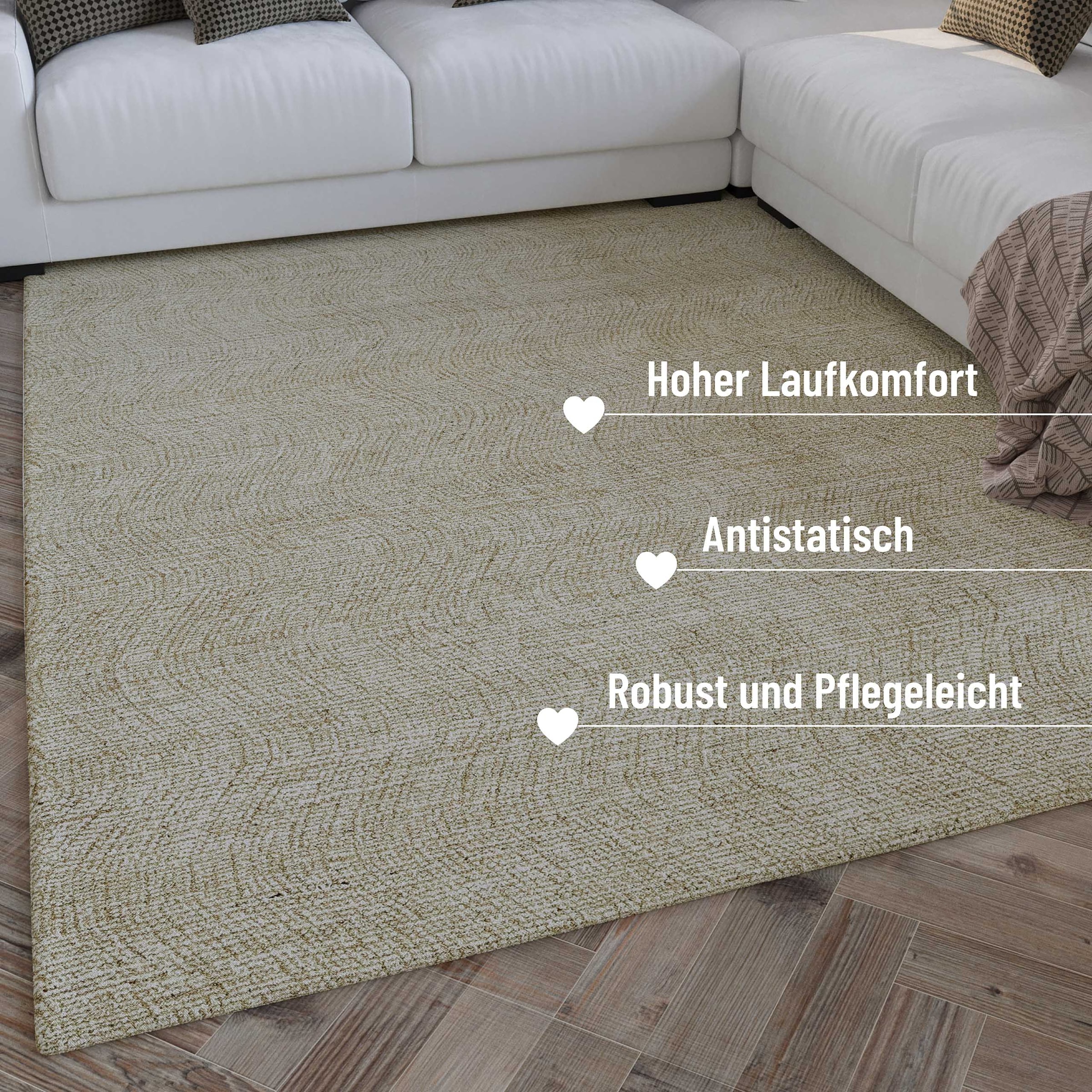 Wecon home Wollteppich »Hamptons THIRTEEN«, rechteckig, 10 mm Höhe, Läufer, Schurwolle, Kurzflor, Wohnzimmer, Schlafzimmer, elegant, Welle
