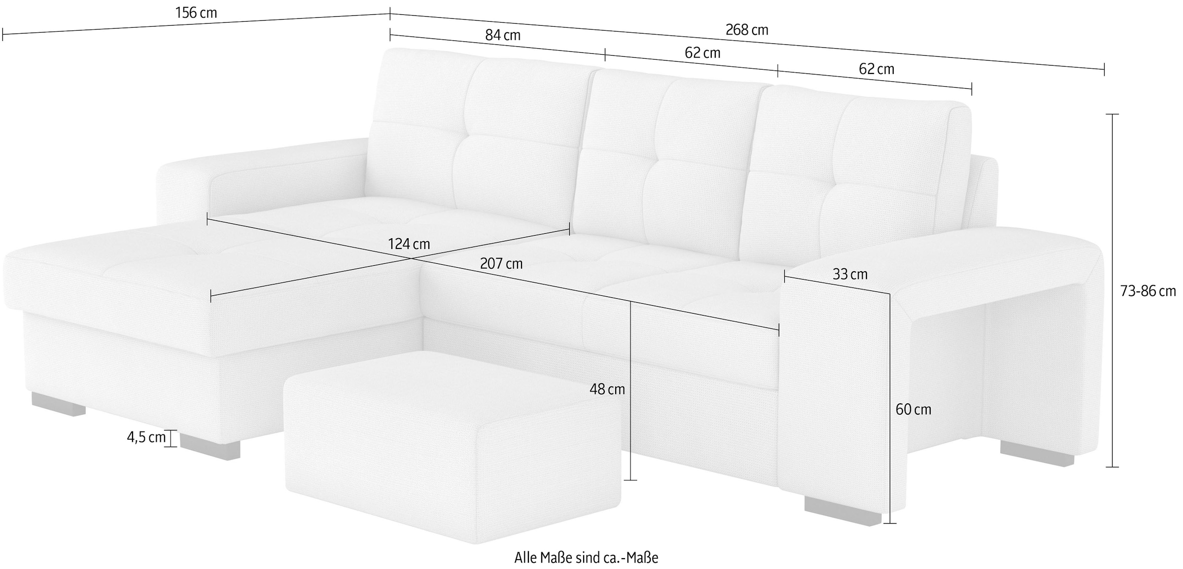 COTTA Ecksofa »Mattina L-Form«, inkl. Hocker, wahlweise mit Bettfunktion und Bettkasten