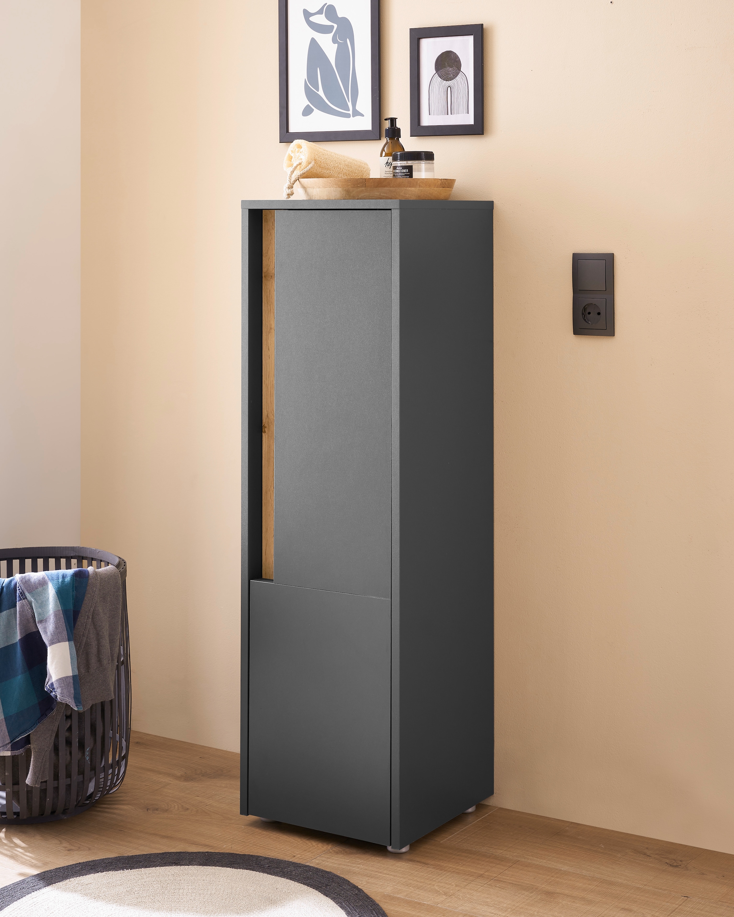 INOSIGN Midischrank »CITY/GIRON, Badschrank mit Griffmulde, Hochschrank in zeitlosem Design«, in den Farben Weiß und Anthrazit verfügbar, viel Stauraum