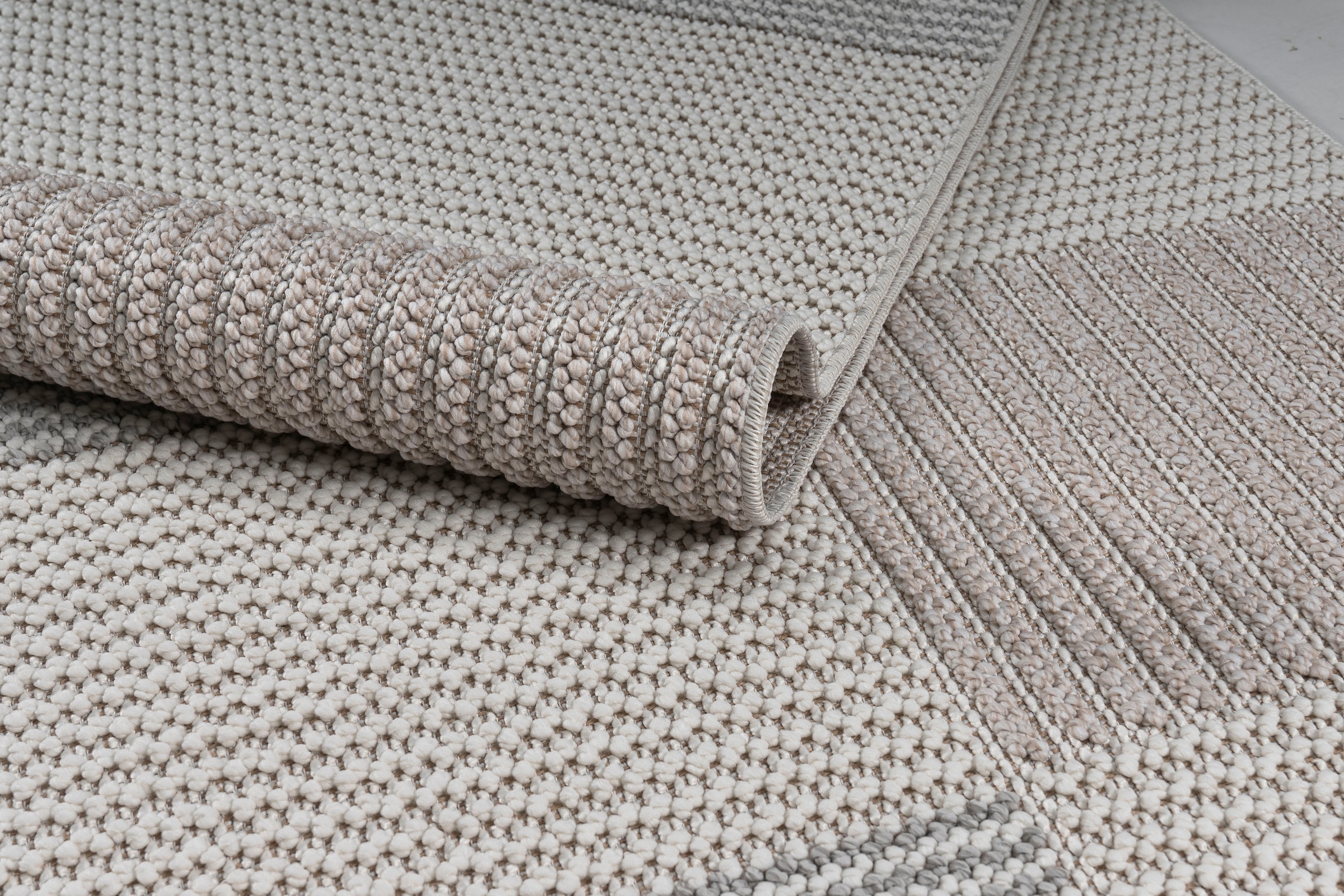 my home Teppich »Nathan«, rechteckig, 6 mm Höhe, Woll-Optik, Hoch-Tief Struktur, In- und Outdoor geeignet, mit Fransen