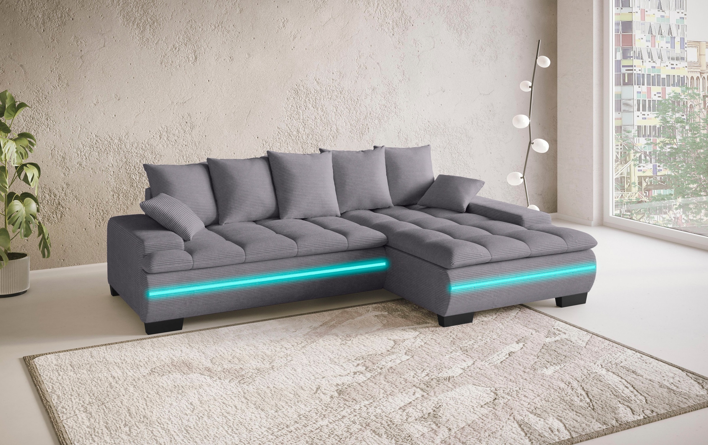 Mr. Couch Ecksofa »Haiti II, L-Form«, RGB-LED Beleuchtung, Kaltschaum, wahlweise mit Bett, Bettkasten