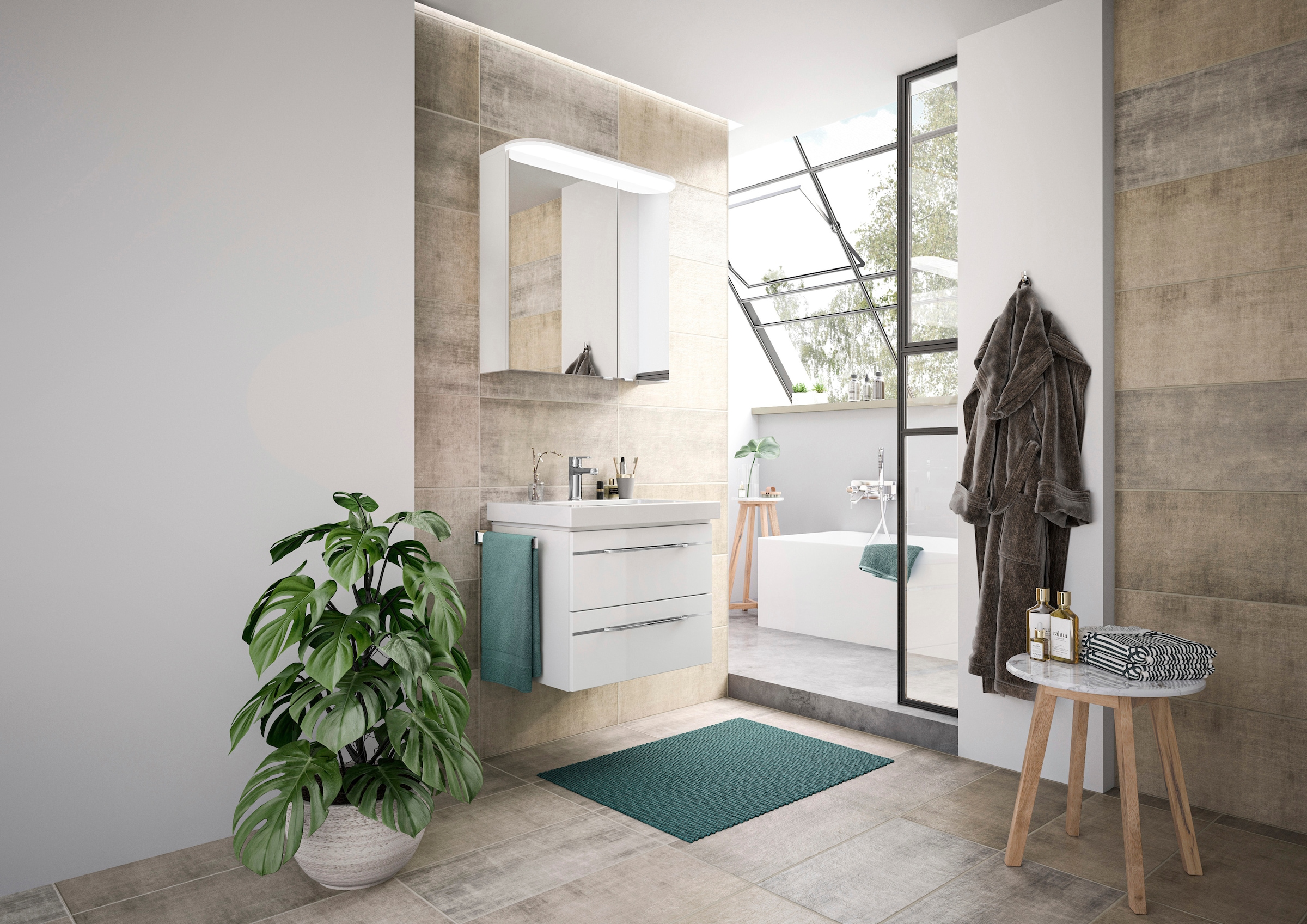 Saphir Badmöbel-Set »Balto Sprint, Waschplatz mit Mineralmarmor-Waschtisch, 64,4 cm breit«, (1 St.), Unterschrank mit Waschbecken inkl. Türdämpfer und 2 Schubladen