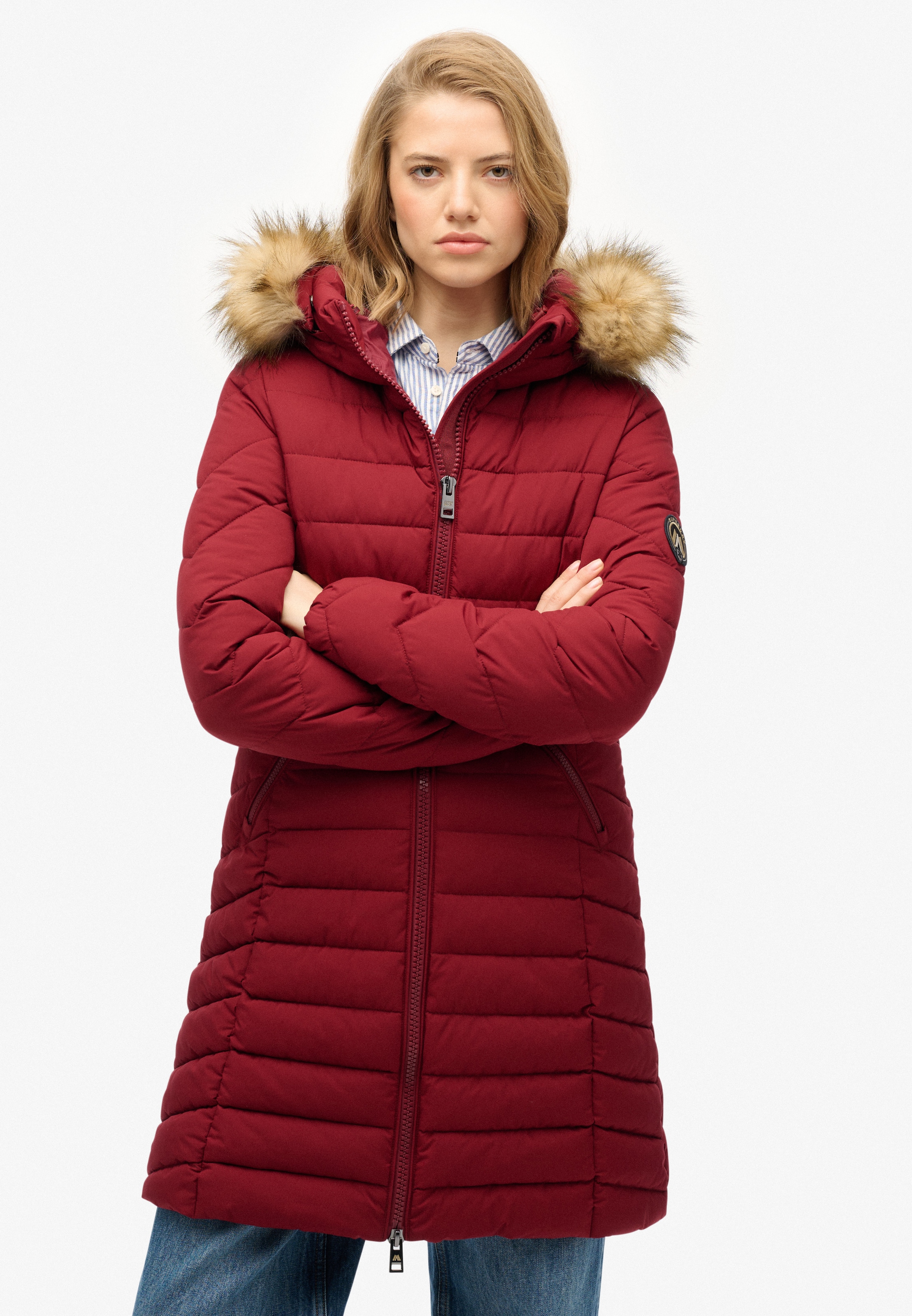 Superdry Steppjacke »FUJI FAUX FUR HOOD MID LENGTH« mit Kapuze