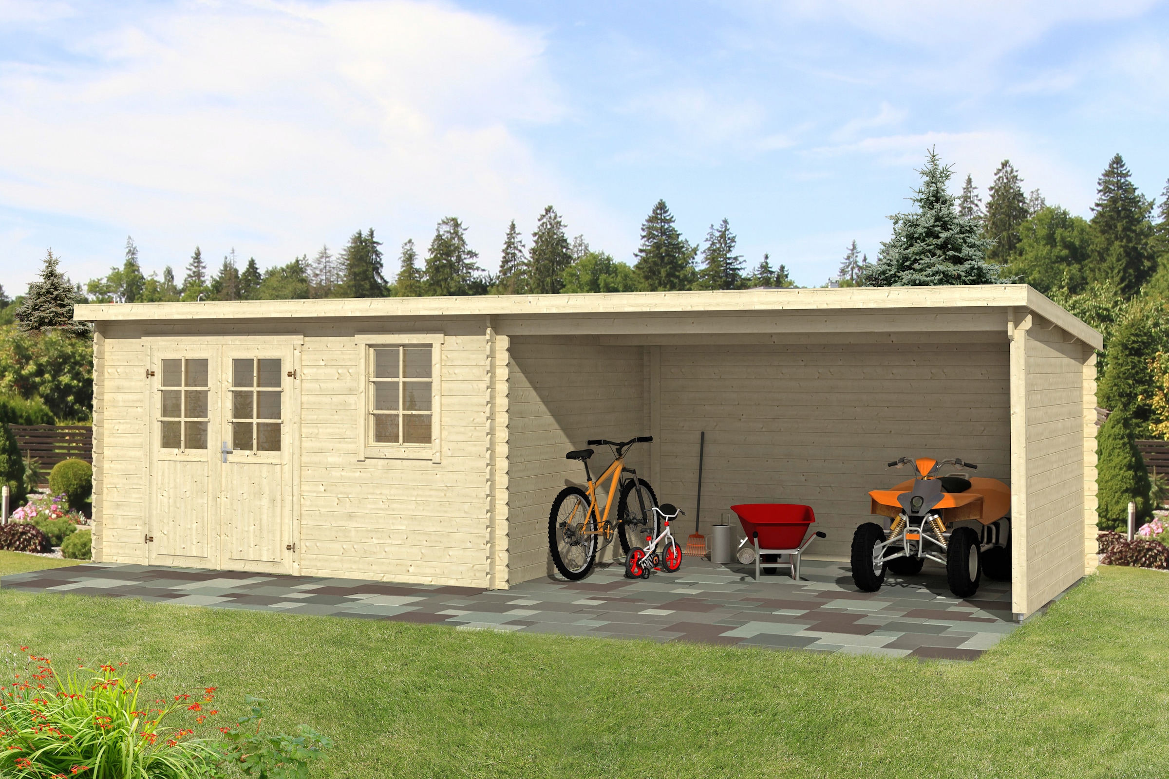LASITA MAJA Gartenhaus »Reno, Naturbelassen«, (Set), mit Anbau
