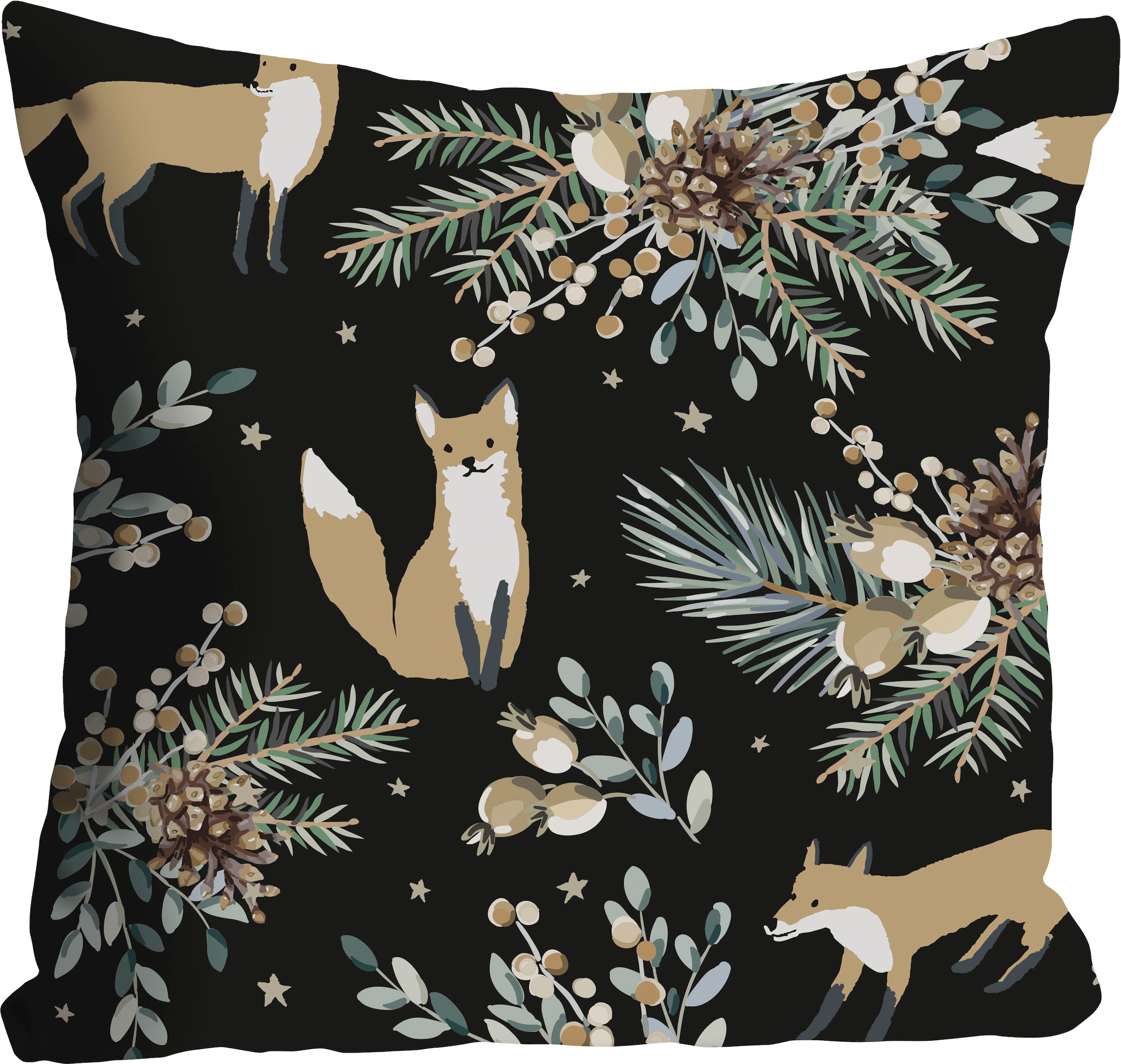 queence Dekokissen »Alice«, Kissenhülle,Füchse,Tier,Tiermotiv,Blumen,Schwar günstig online kaufen