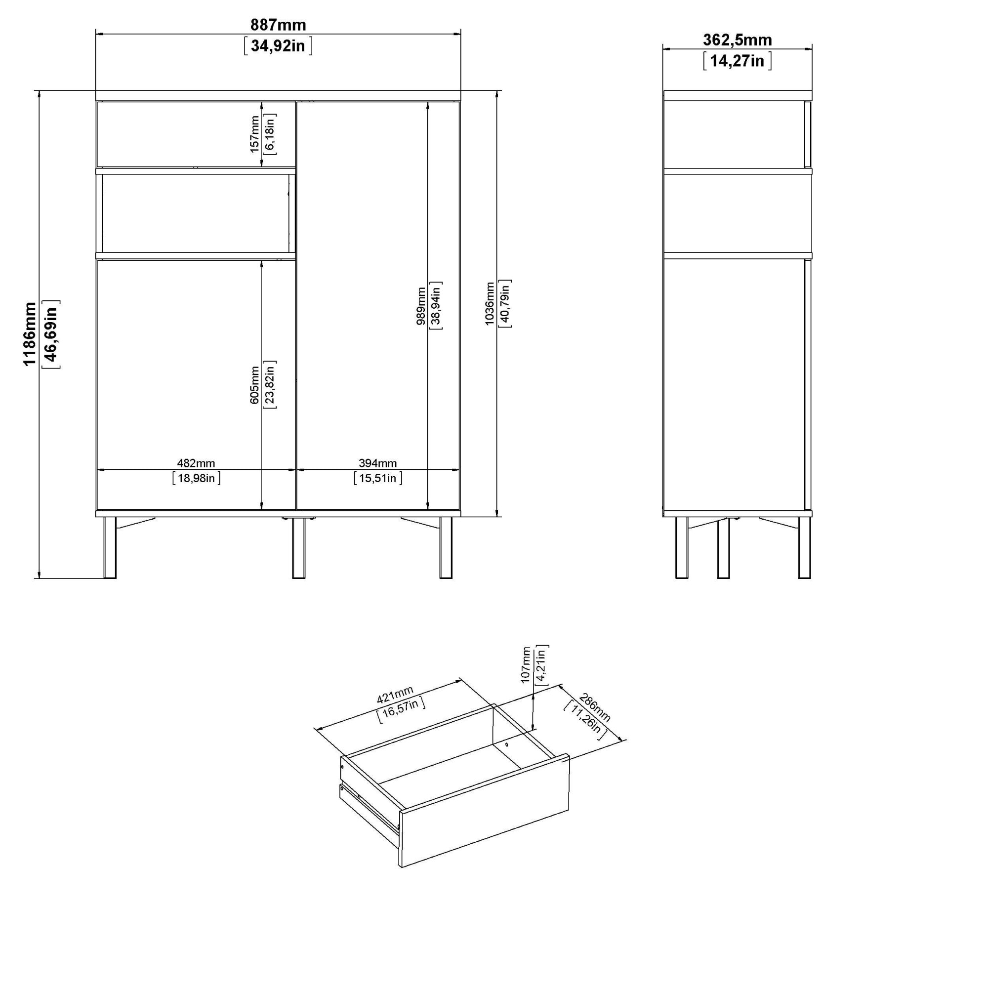 INOSIGN Highboard »Roommers, Anrichte, Stauraum, Sideboard«, Kommode, Höhe 118 cm, Breite 88,7 cm, 1 offenes Fach mit Rahmen-Optik