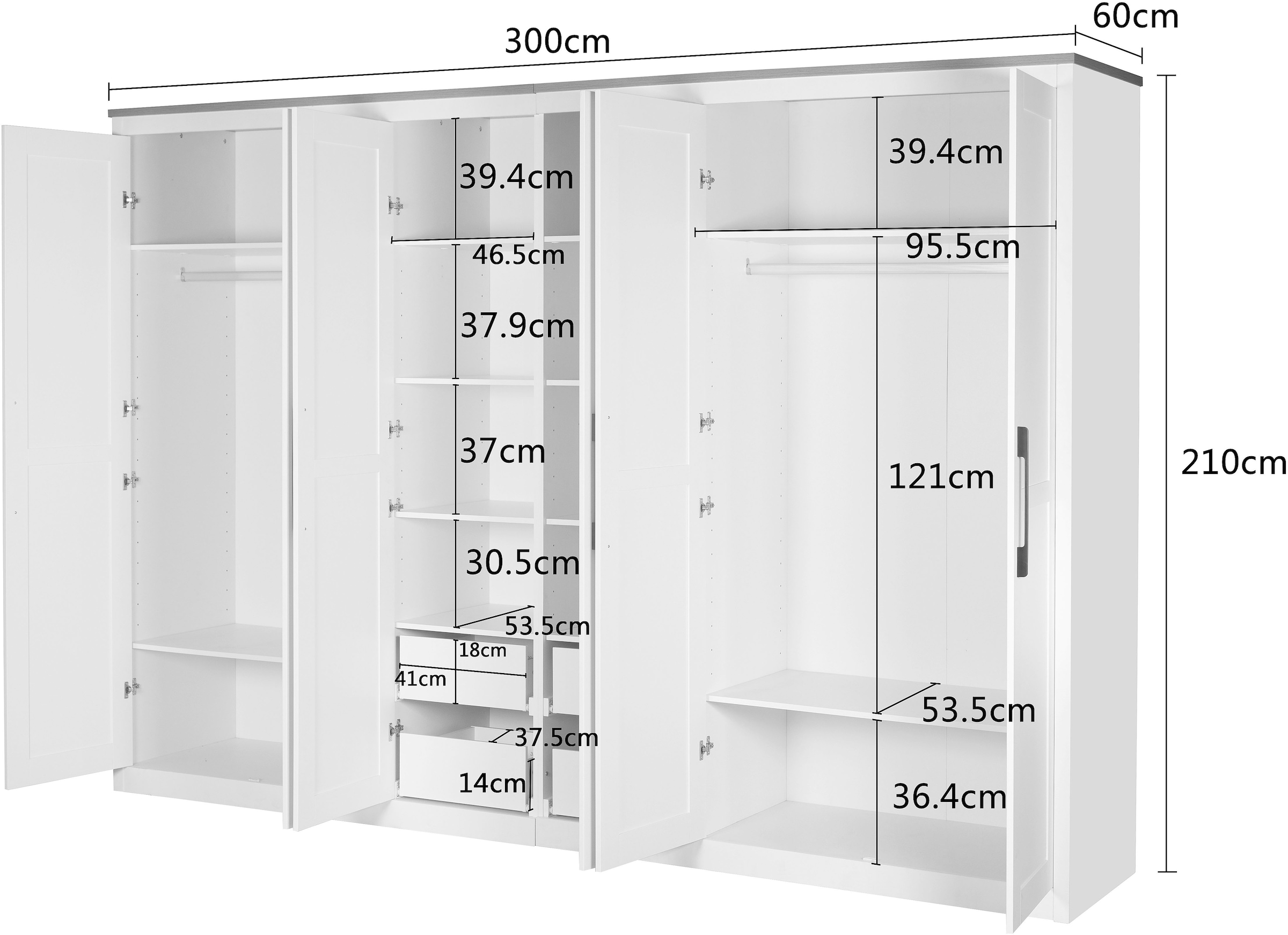OTTO home Kleiderschrank »Büsum Schlafzimmer Schrank Otto´s Choice mit 6 Softclose Türen« stabile robuste Bauweise mit optimaler Aufteilung  - Breite 3m,  Schlafzimmerschrank Landhaus Design Garderobe Schrank Bestseller