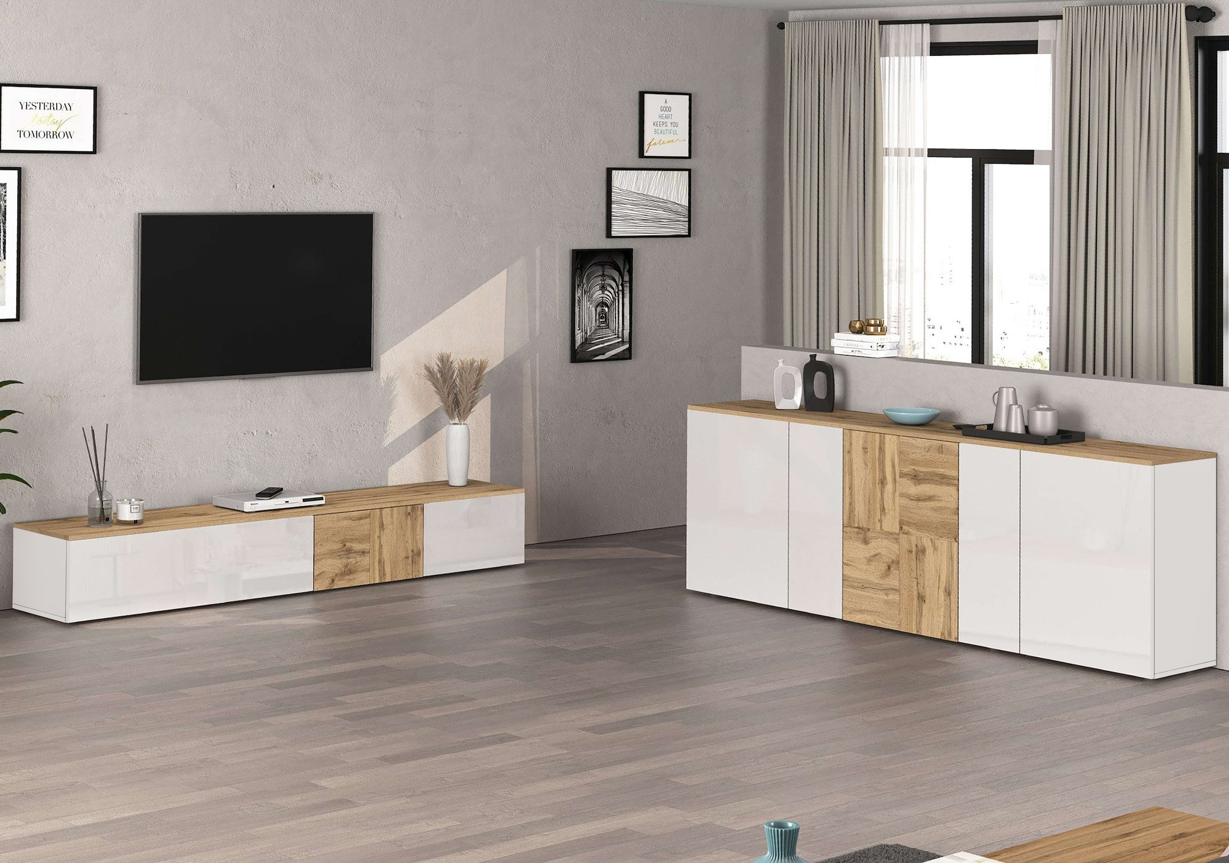 OTTO home Sideboard »ISEO, Kommode, Schrank, Sideboard, Lowboard, 6 Fächer, Breite 200 cm« 1 Stk. tlg. stehend/hängend, 5 Türen Hochglanz lackiert, Made in Italy