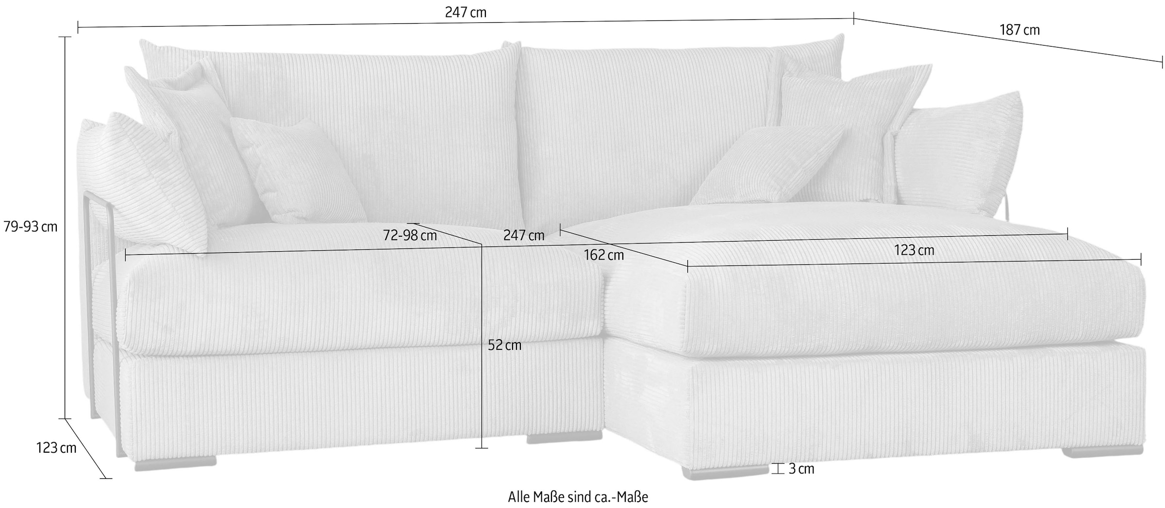 Home affaire Ecksofa »Casa XXL L-Form, Breite 247 cm« Mega-Sofa, Cord oder Chenille-Struktur wählbar, mit Federkern!