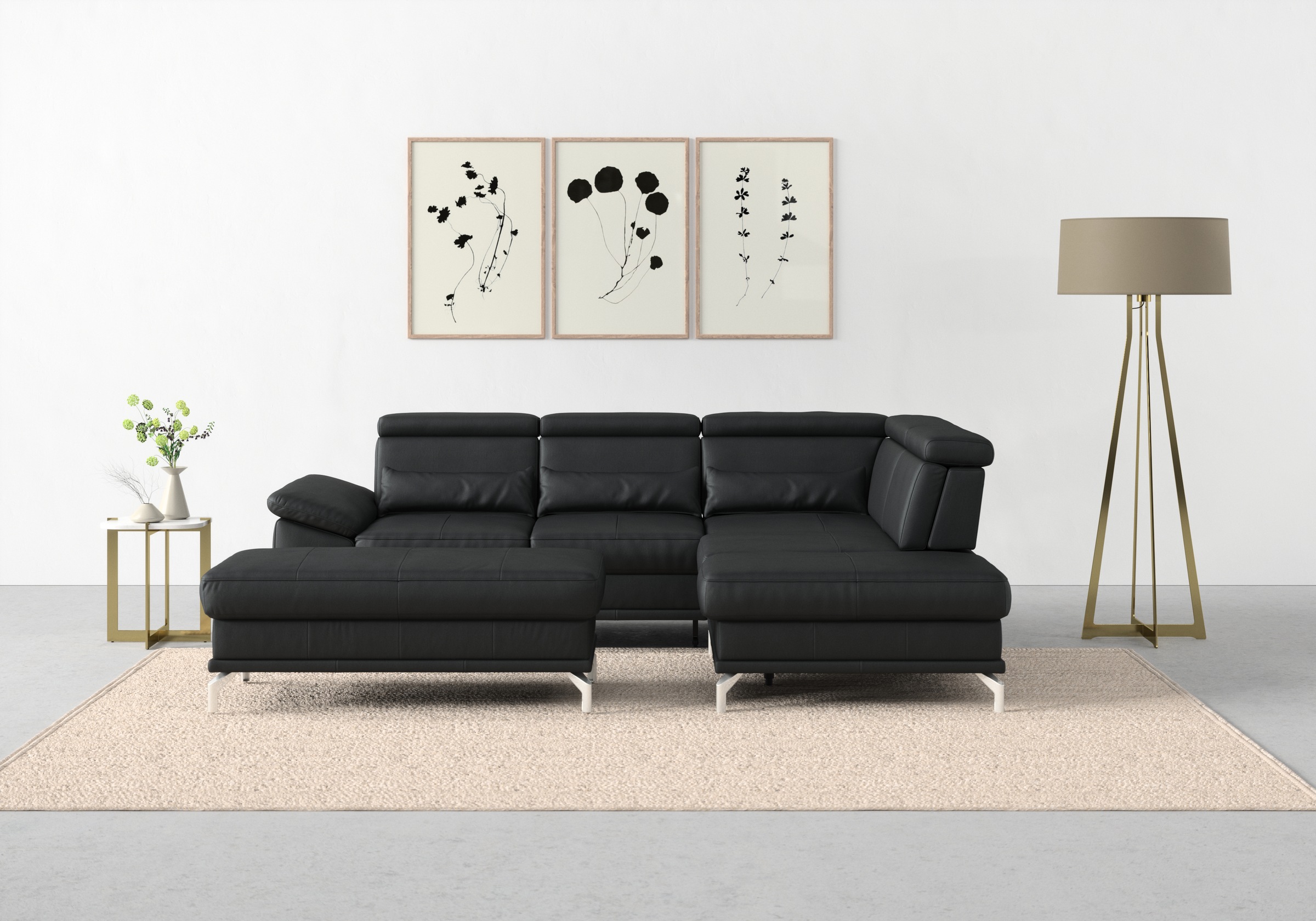 sit&more Ecksofa »Cabrio L-Form, mit Sitztiefenverstellung, Arm- und Kopfteilverstellung«, 3 Nierenkissen, Federkern, optional Bettfunktion und Stauraum