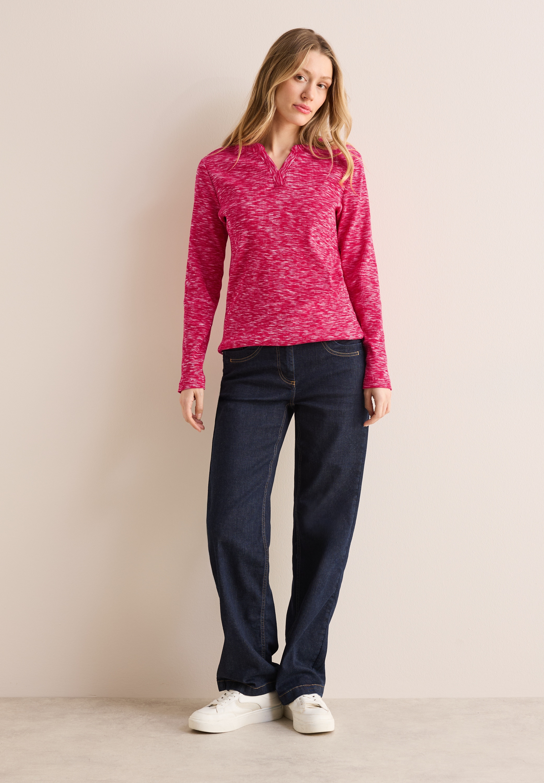 Cecil Langarmshirt, mit Rippstruktur, meliert