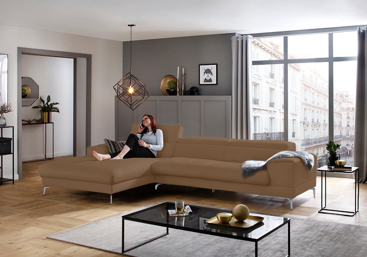 W.SCHILLIG Ecksofa »piedroo, Designsofa mit tollem Sitzkomfort, bequem und elegant, L-Form«, Kopfteilverstellung, wahlweise mit Sitztiefenverstellung, Breite 343cm