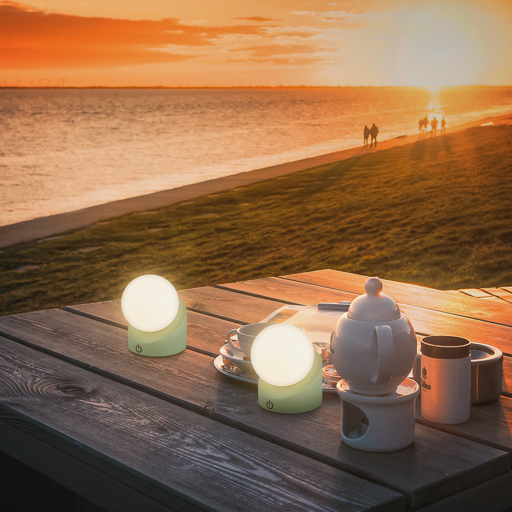 Briloner Leuchten LED Außen-Tischleuchte »SORA« LED-Board 2 Stk. Warmweiß kabellos 10x8x9cm Lindgrün 2W Kinderzimmer Flur Outdoor Aussen 2er-Set