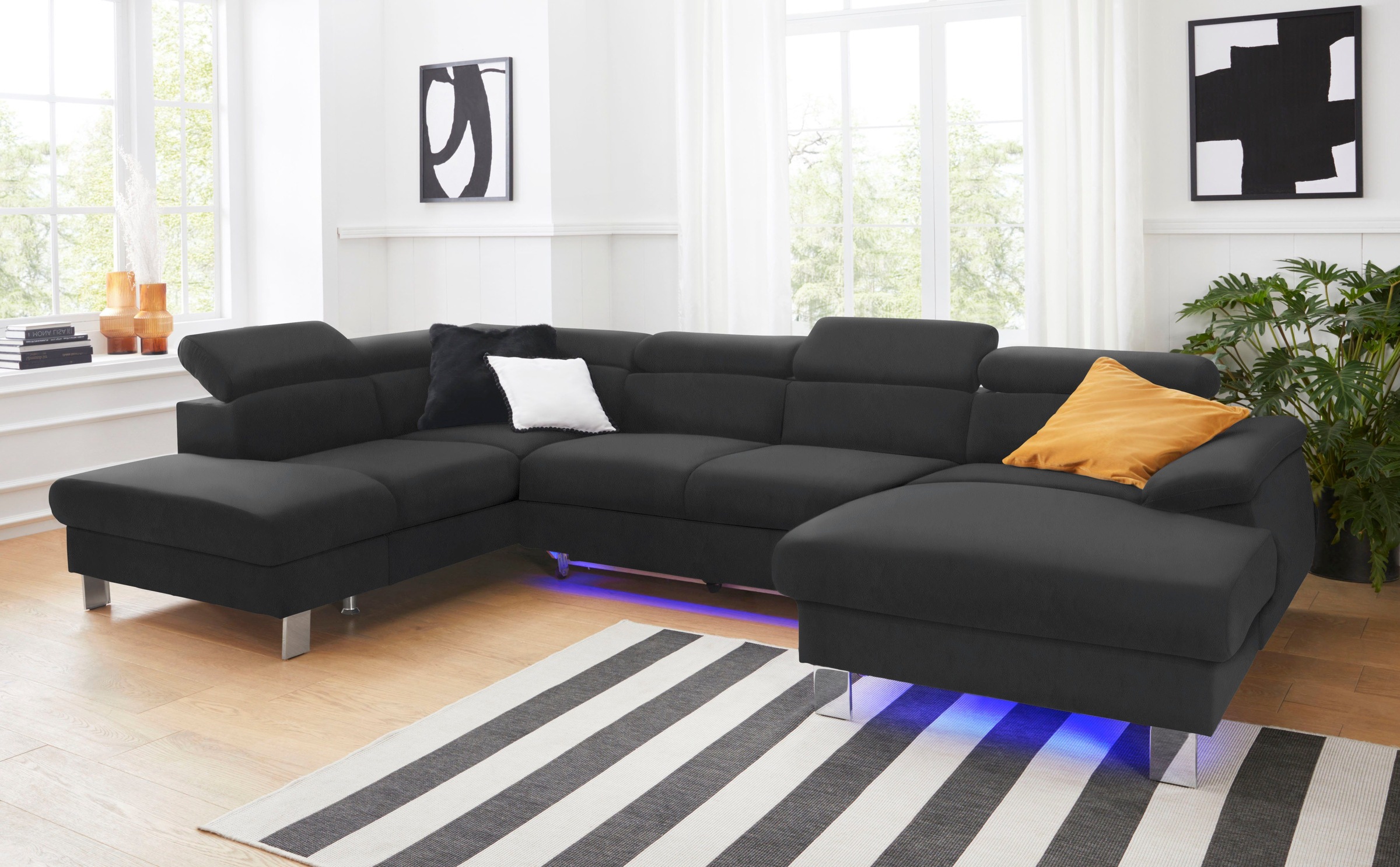 COTTA Polstergarnitur »Komaris U-Form«, (Set), Set bestehend aus: Wohnlandschaft mit Kopfteilverstellung & Hocker