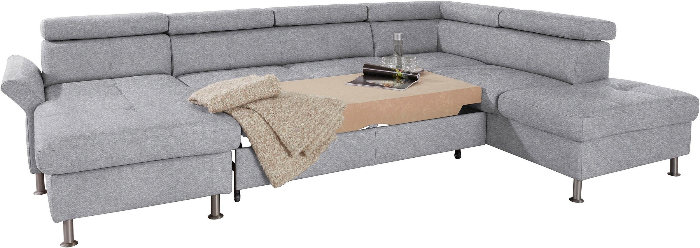 exxpo - sofa fashion Wohnlandschaft »Maretto, bequem und komfortabel, aufwendige Sitzsteppung, U-Form«, inkl. Kopfteilverstellung für mehr Sitzkomfort, wahlweise Bettfunktion