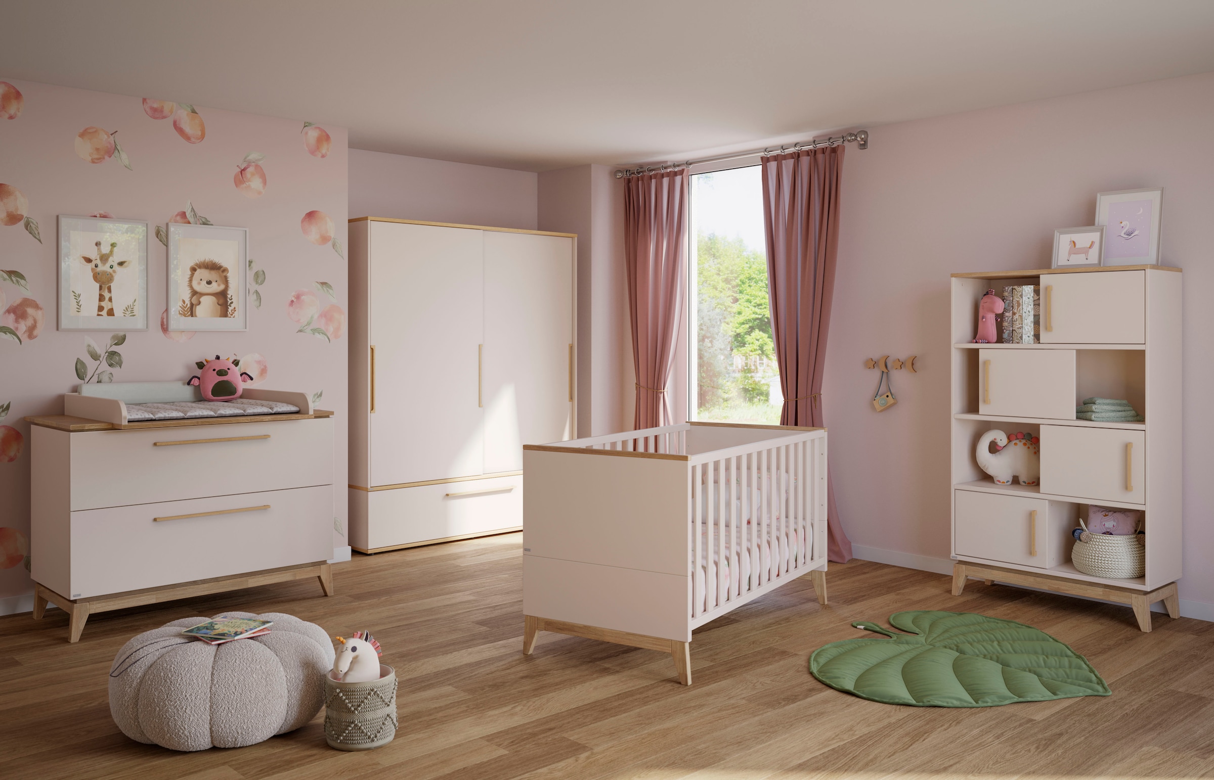 PAIDI Babybett »STIENE 70x140cm in Beige oder Grau, umbaubares Bett mit Massivholz« Gitterbett 4-fach höhenverstellbar, entnehmbare Sprossen, Kinderbett