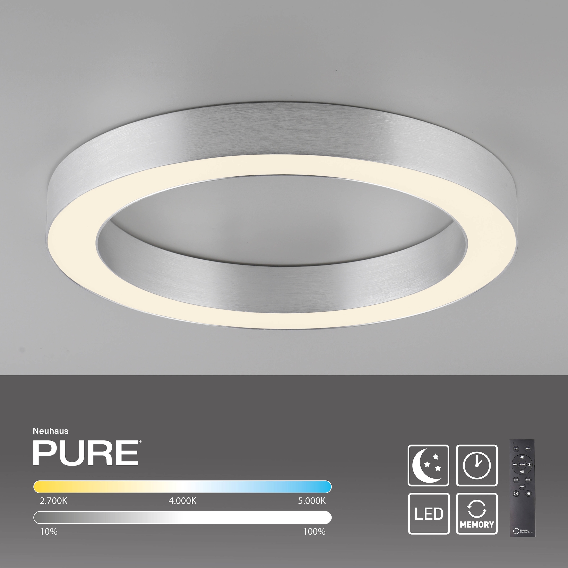 Neuhaus PURE LED Deckenleuchte »PURE Lines Round« LED-Board 1 Stk. warmweiß - kaltweiß Stufenlos dimmbar über Fernbedienung, CCT