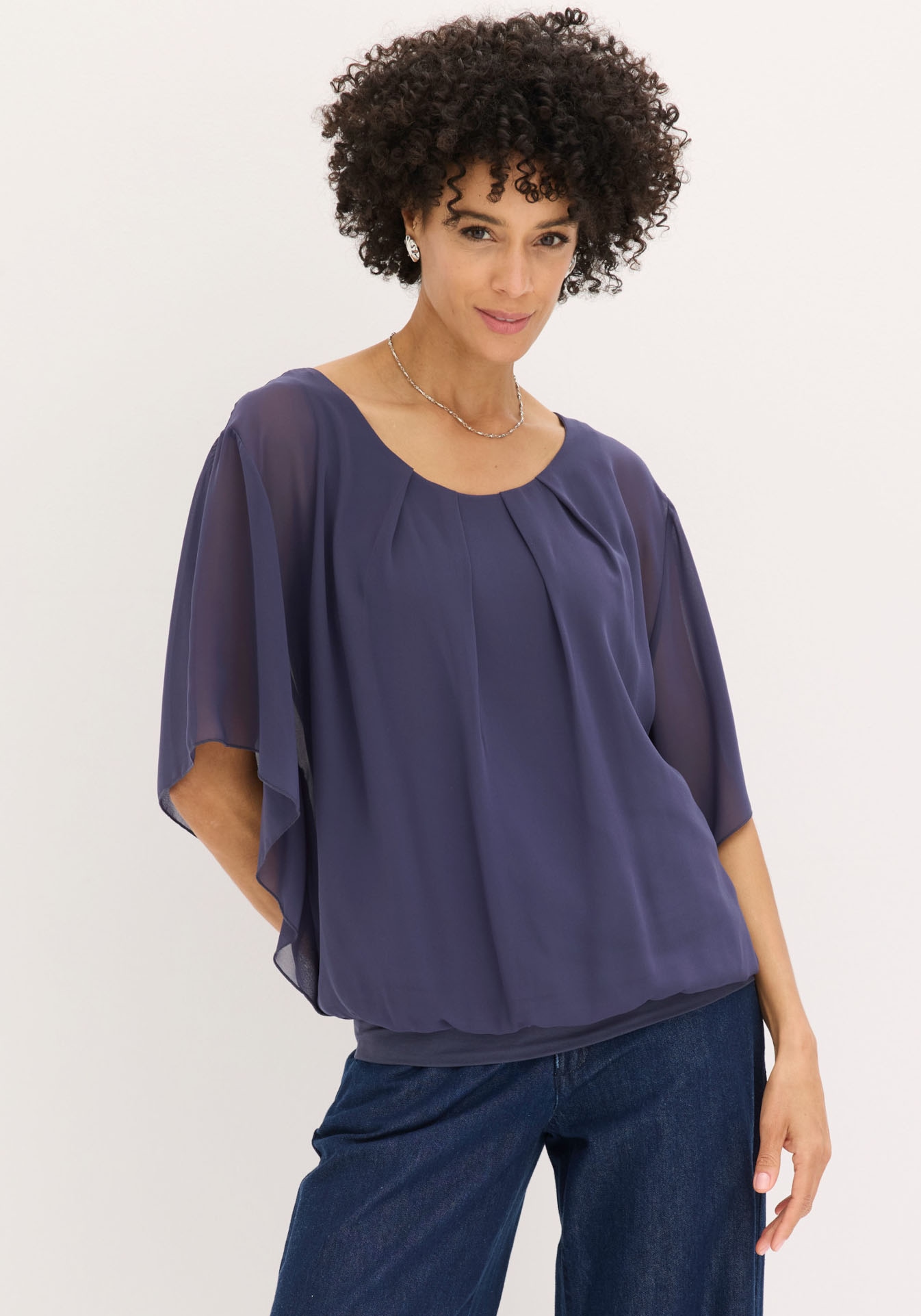 bonprix Chiffonbluse »Chiffonbluse mit Untertop« Oversize-Passform, für festliche Anlässe, mit elastischem Bund