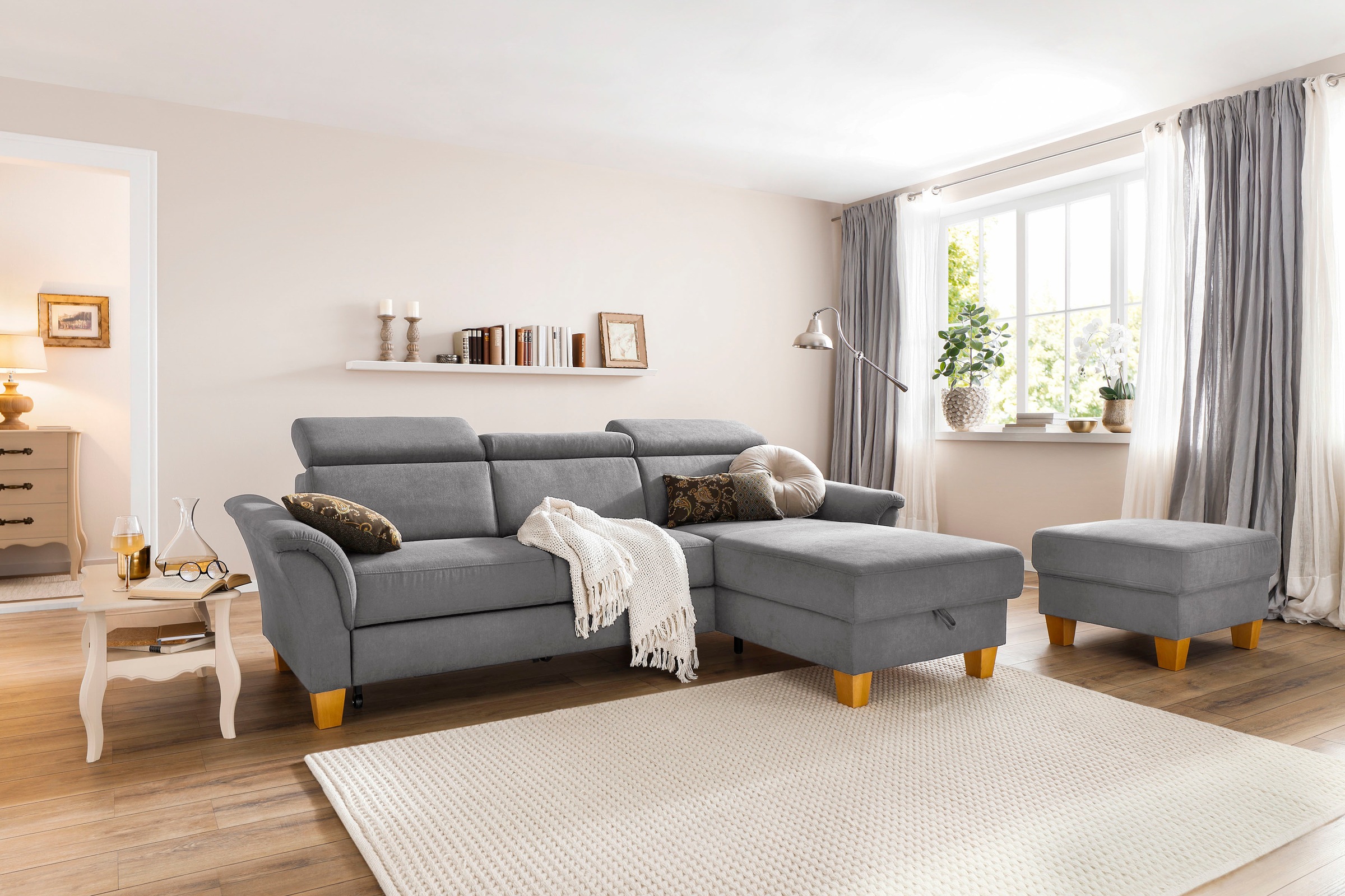 Home affaire Ecksofa »Conville L-Form«, Federkern, wahlweise mit Bettfunktion und Bettkasten bzw. Stauraum