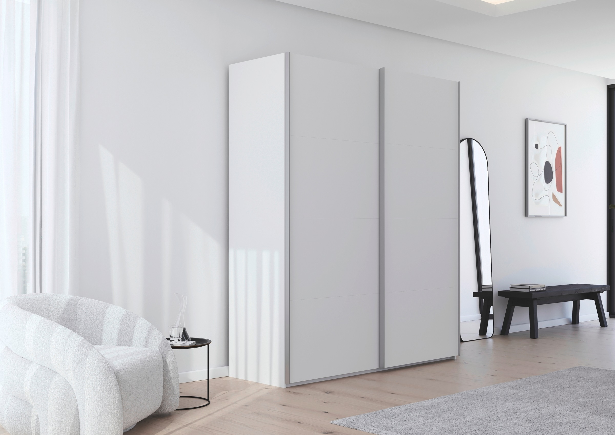rauch Schwebetürenschrank »Kleiderschrank Schrank Garderobe Schlafzimmerschrank SCALE-FYRA«, edle viergeteilte Türen viele Farben und Griff-Farben MADE IN GERMANY
