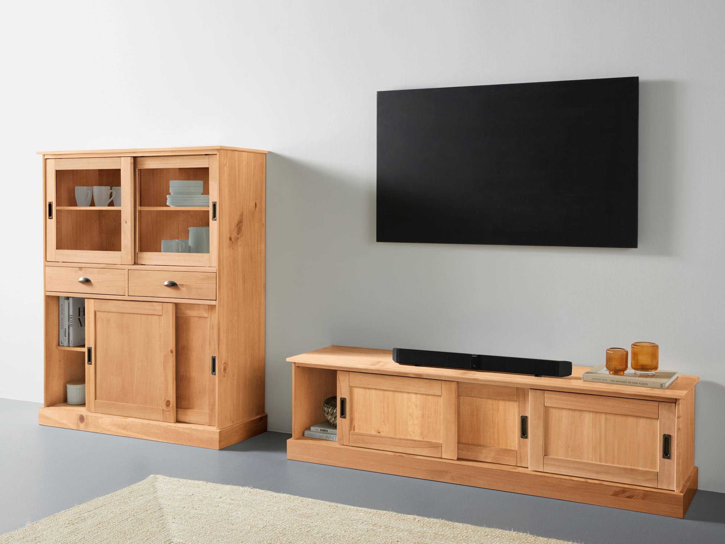 Home affaire Highboard »Schröder«, Vitrine aus massivem Kiefernholz, Breite 114 cm