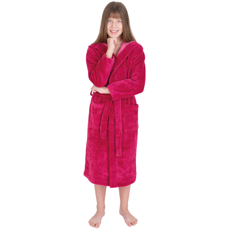 WEWO FASHION Kinderbademantel »8514« 1 Stk. tlg., mit kuscheliger Kapuze fuscia 128 Länge: 86 cm Kinder Bademantel mit Kapuze