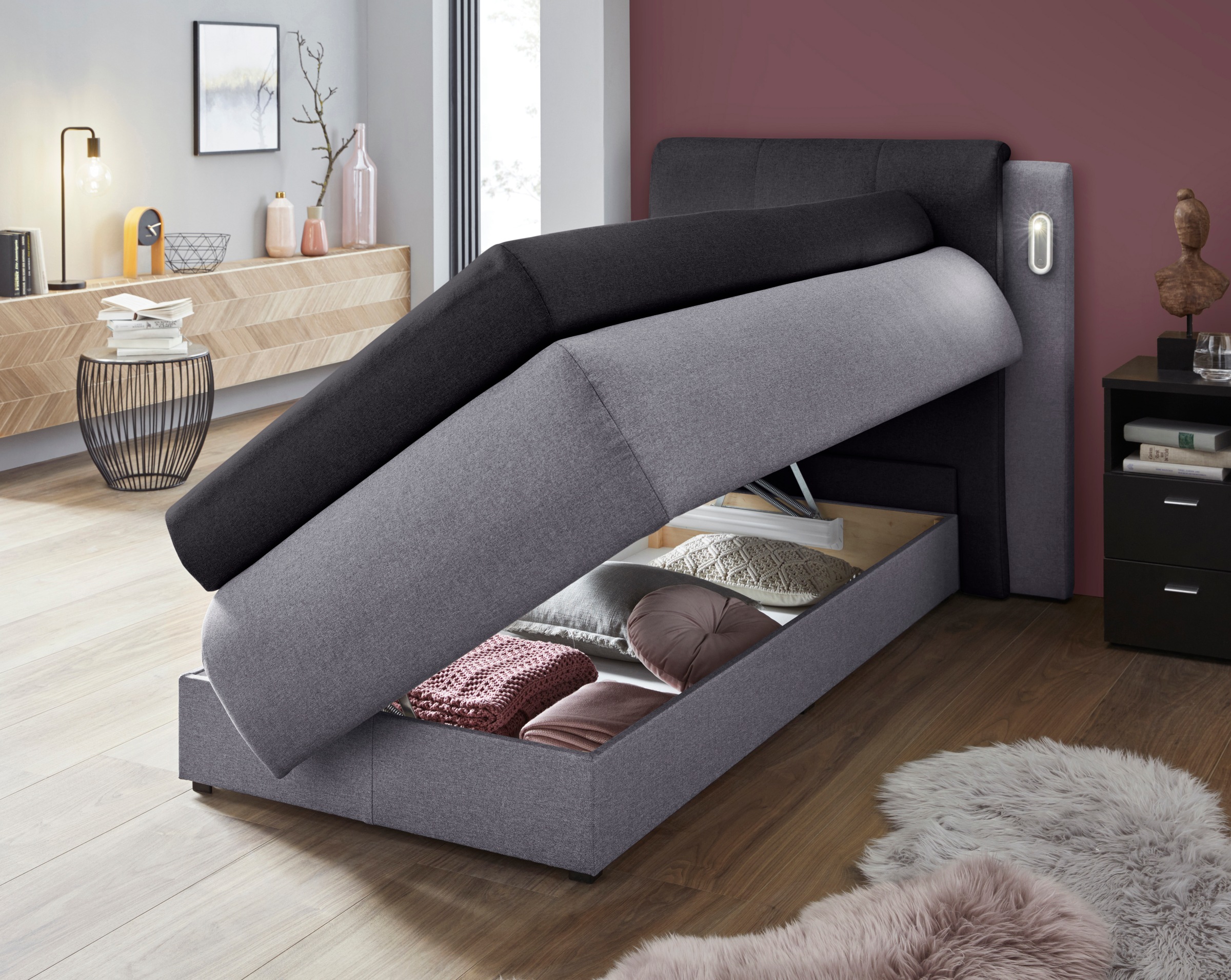 COLLECTION AB Boxspringbett »Borna«, inklusive Bettkasten, LED-Beleuchtung und Topper