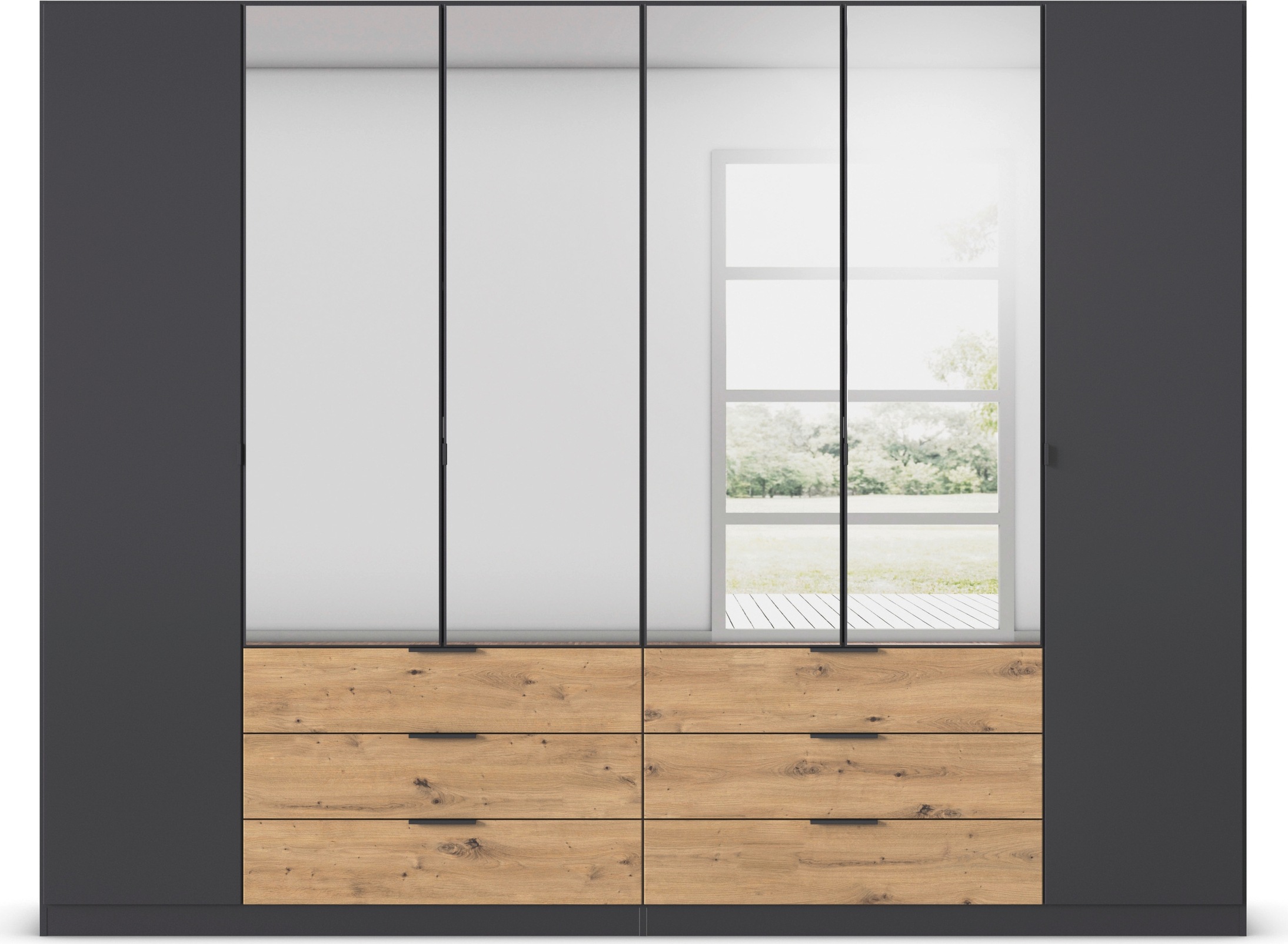rauch Drehtürenschrank »Kleiderschrank Schrank Garderobe Schlafzimmerschrank DAVOA«, mit farblich abgesetzten Schubkästen in Eiche Artisan MADE IN GERMANY