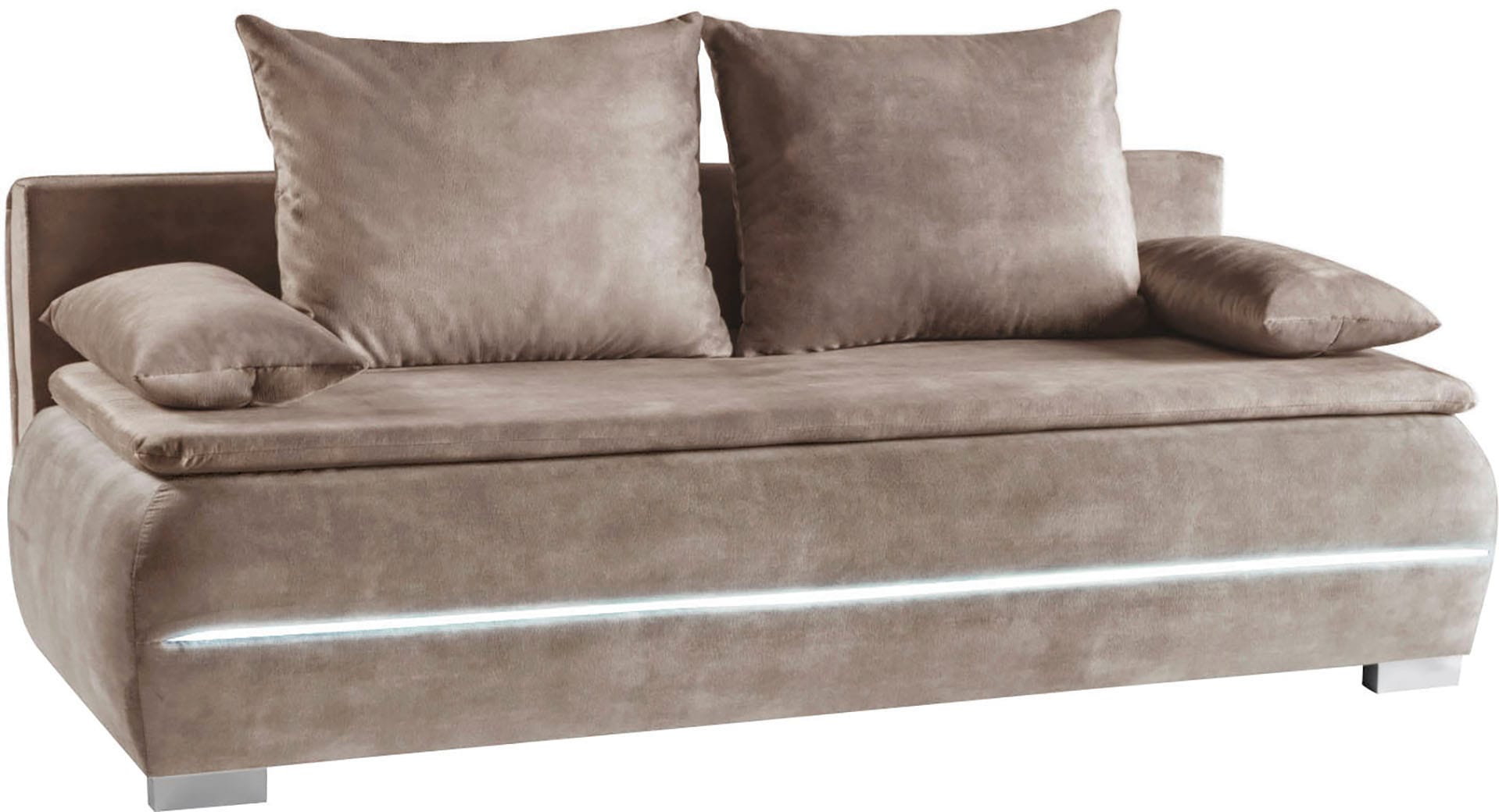 WERK2 Schlafsofa »Tekla 206 cm LED modern, Liegefläche 200/140cm, Wellenunterfederung« Veloursstoff, Schlaffunktion, Bettkasten, LED-Beleuchtung