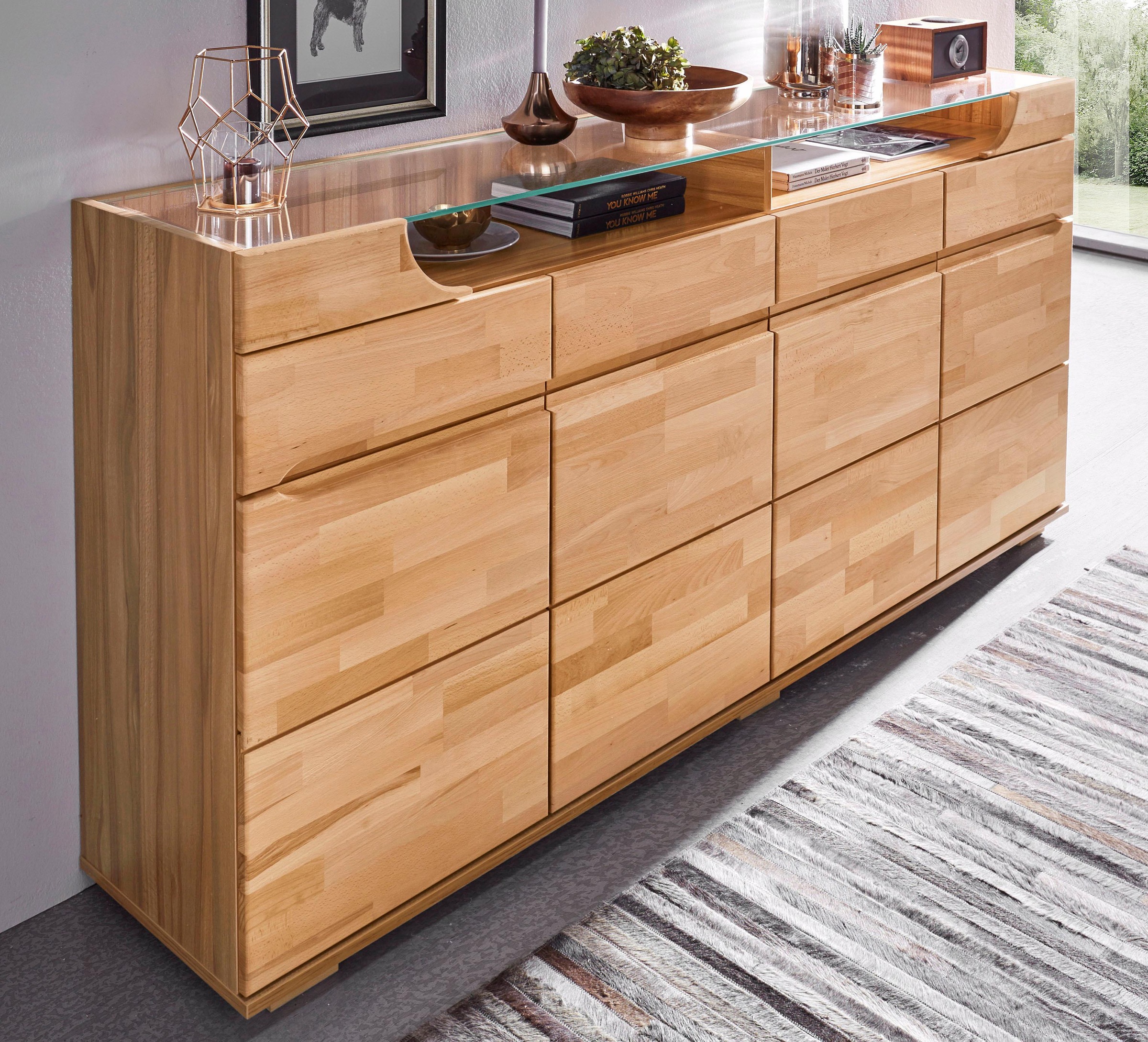 Home affaire Sideboard »Vetro,200cm breit,40 cm tief,4 Schubladen Oberplatt günstig online kaufen