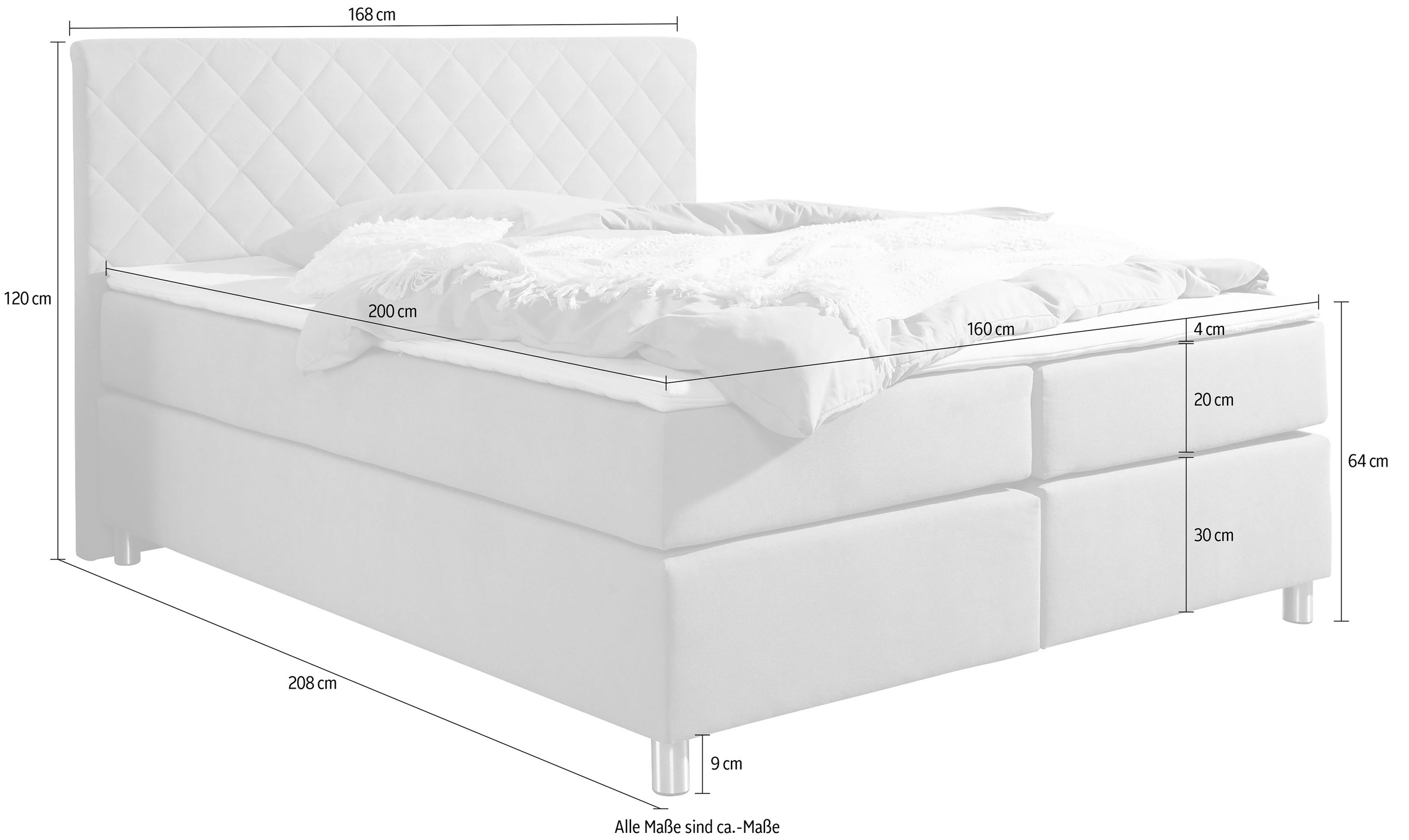 Leonique Boxspringbett »Bernard, in verschiedenen Breiten«, inkl. Topper, Matratze in H2, H3 oder H4 erhältlich