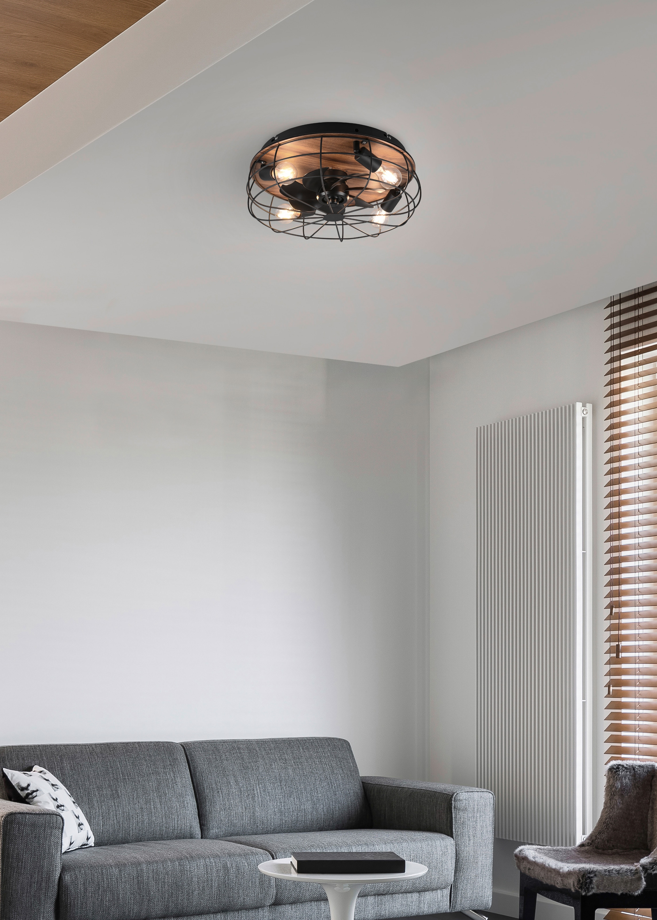 REALITY Leuchten Deckenleuchte »Trondheim Deckenventilator«, 4 flammig, Leuchtmittel E27 | Leuchtmittel wechselbar, Deckenlampe Ventilator getrennt schaltbar