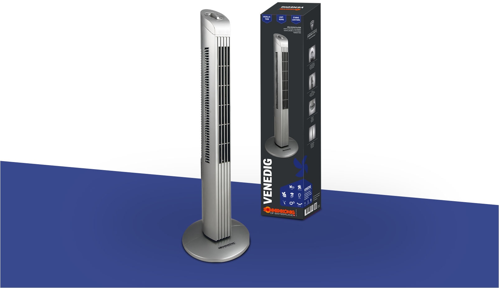 Sonnenkönig Turmventilator »Venedig, leicht, Tragegriff, hoher Komfort, 3 Geschwindigkeiten«, Oszillation, laufruhig, niedriges Gewicht