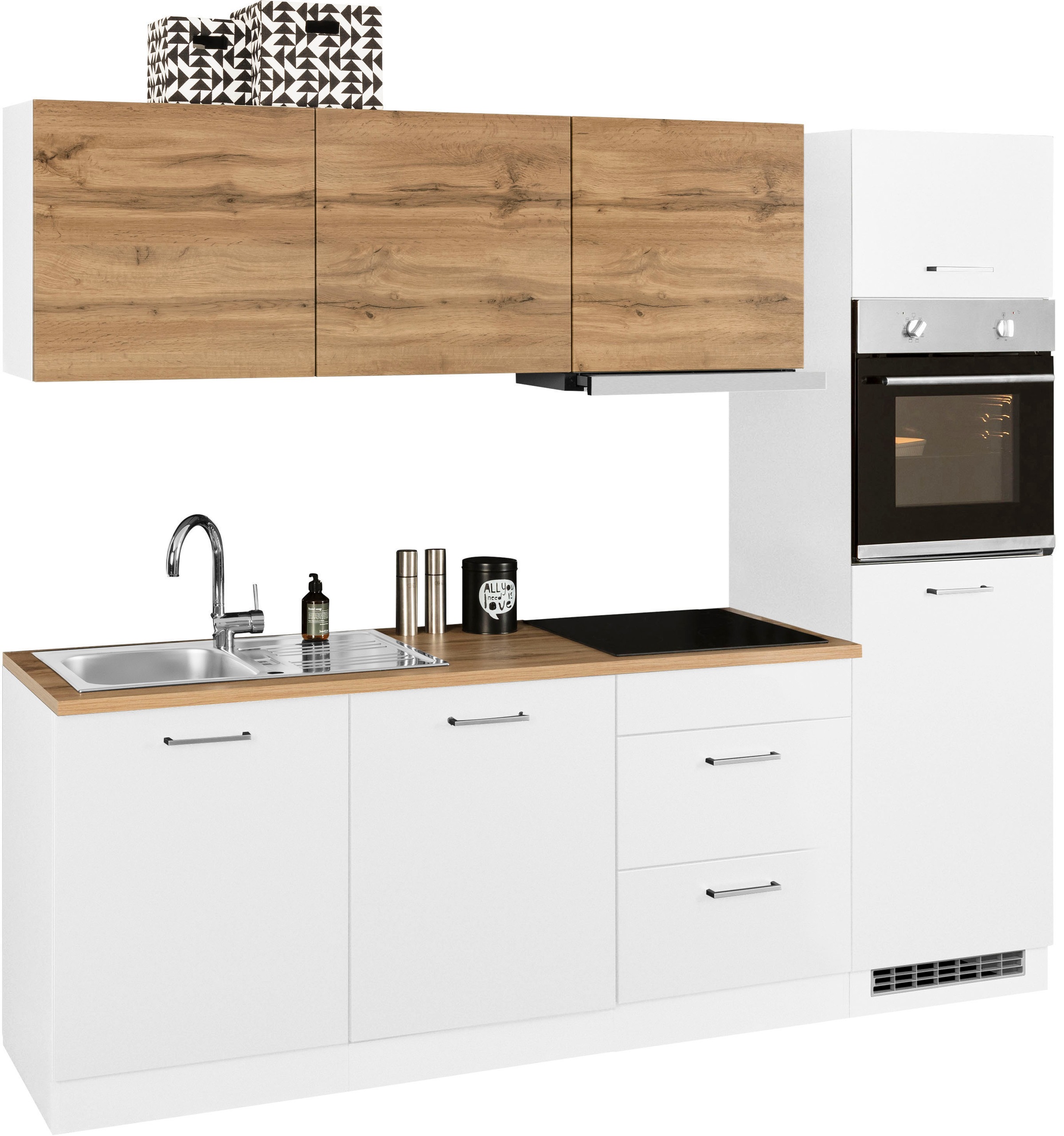 KOCHSTATION Küchenzeile »KS-Kehl«, mit E-Geräten, Breite 240 cm, inkl. Kühlschrank und Geschirrspüler