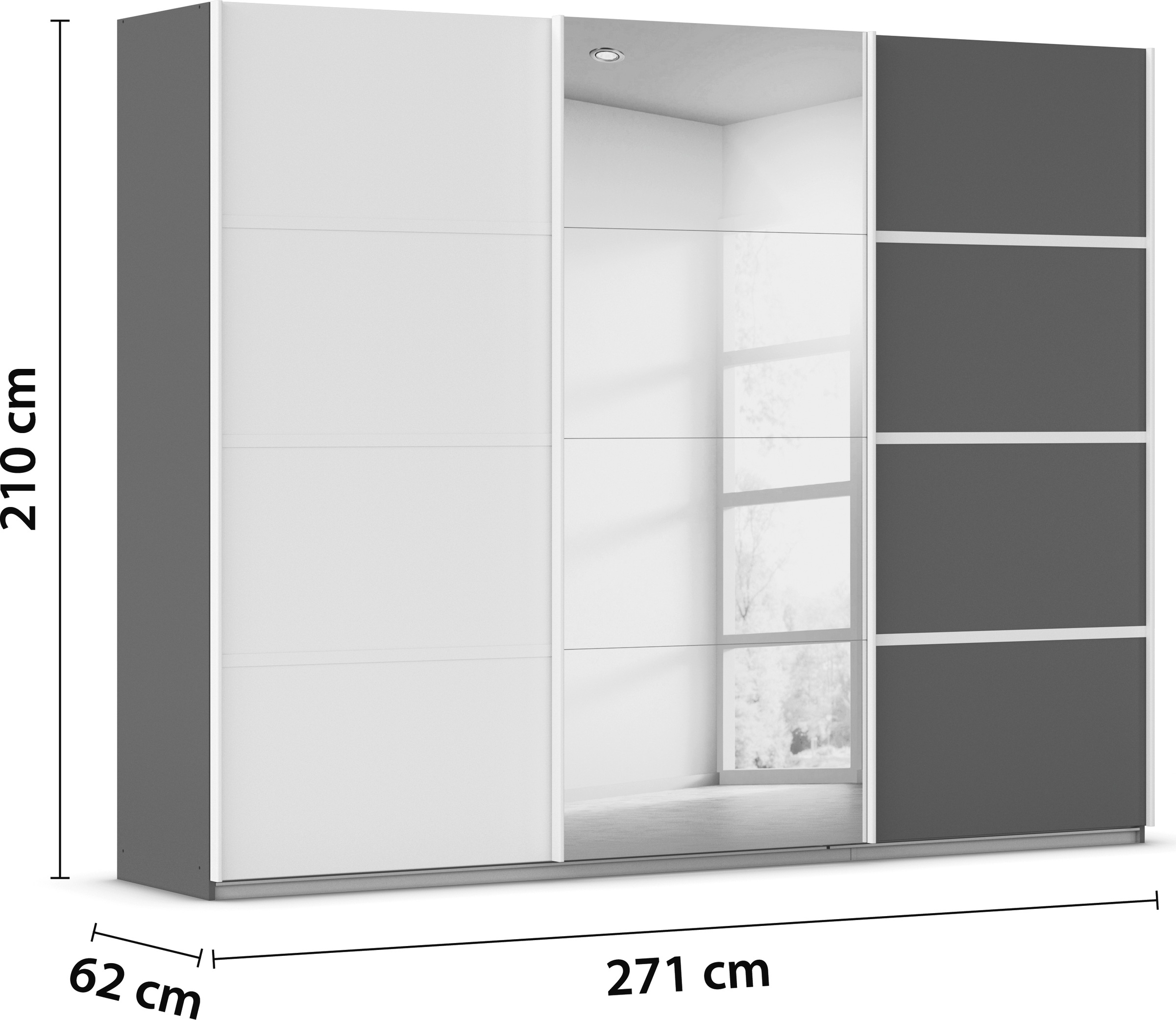 rauch Kleiderschrank »Schwebetürenschrank OTTO´s Choice Garderobe Schrank TOP ANGEBOT Avola«, (in 3 verschiedenen Ausstattungen BASIC/CLASSIC/PREMIUM inkl. Spiegel), mit eleganten Zierleisten in Chrom, Schwarz oder Weiß MADE IN GERMANY
