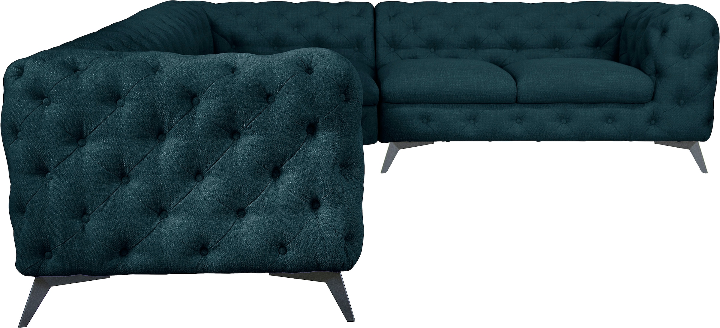 Leonique Chesterfield-Sofa »Ecksofa GLYNIS L-Form mit Wellenunterfederung, Maße B/T/H 323/264/75cm«, aufwändige Knopfheftung, moderne Chesterfield Optik, Fußfarbe wählbar